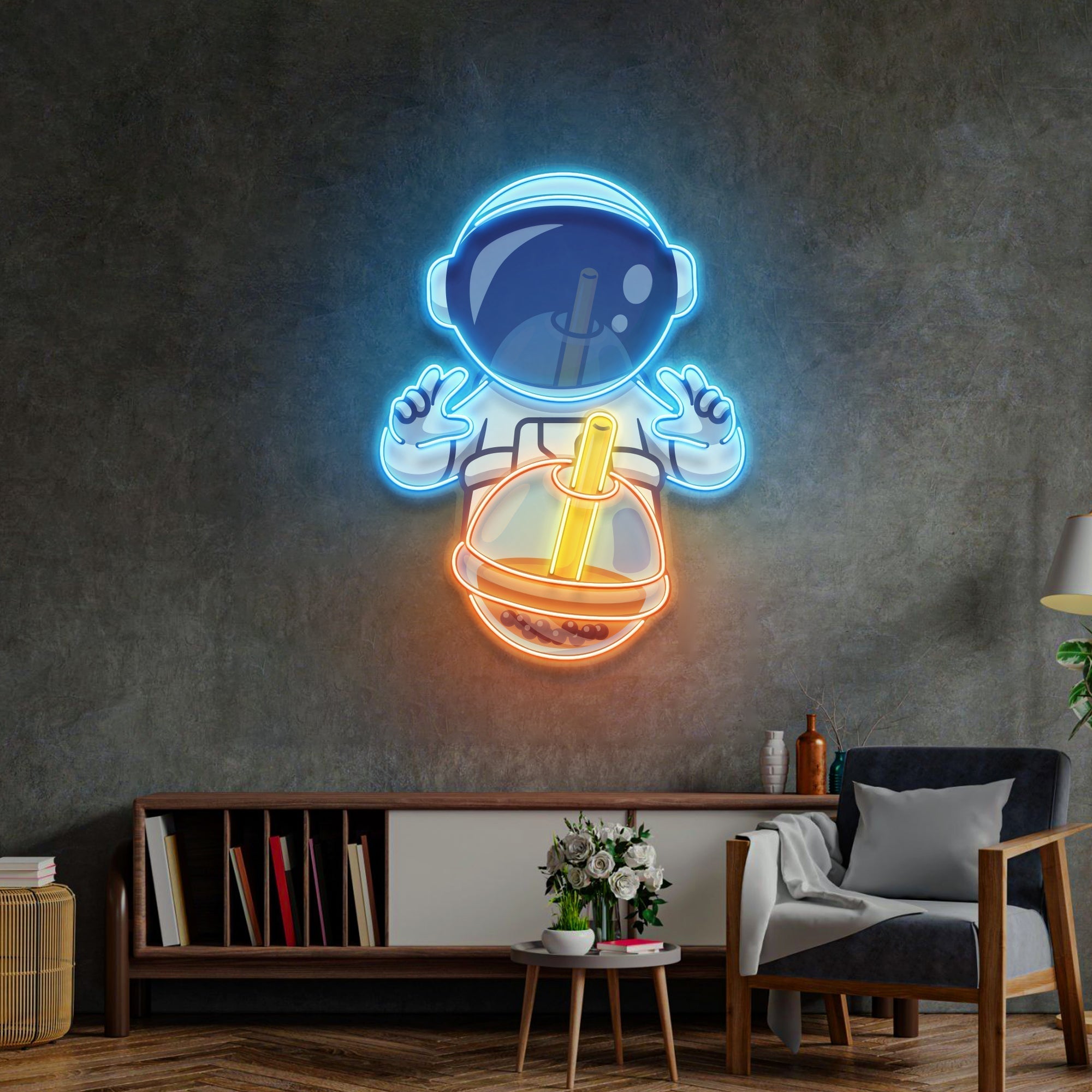 Astronaut Drinking Milktea LED Neon Sign Light Pop Art