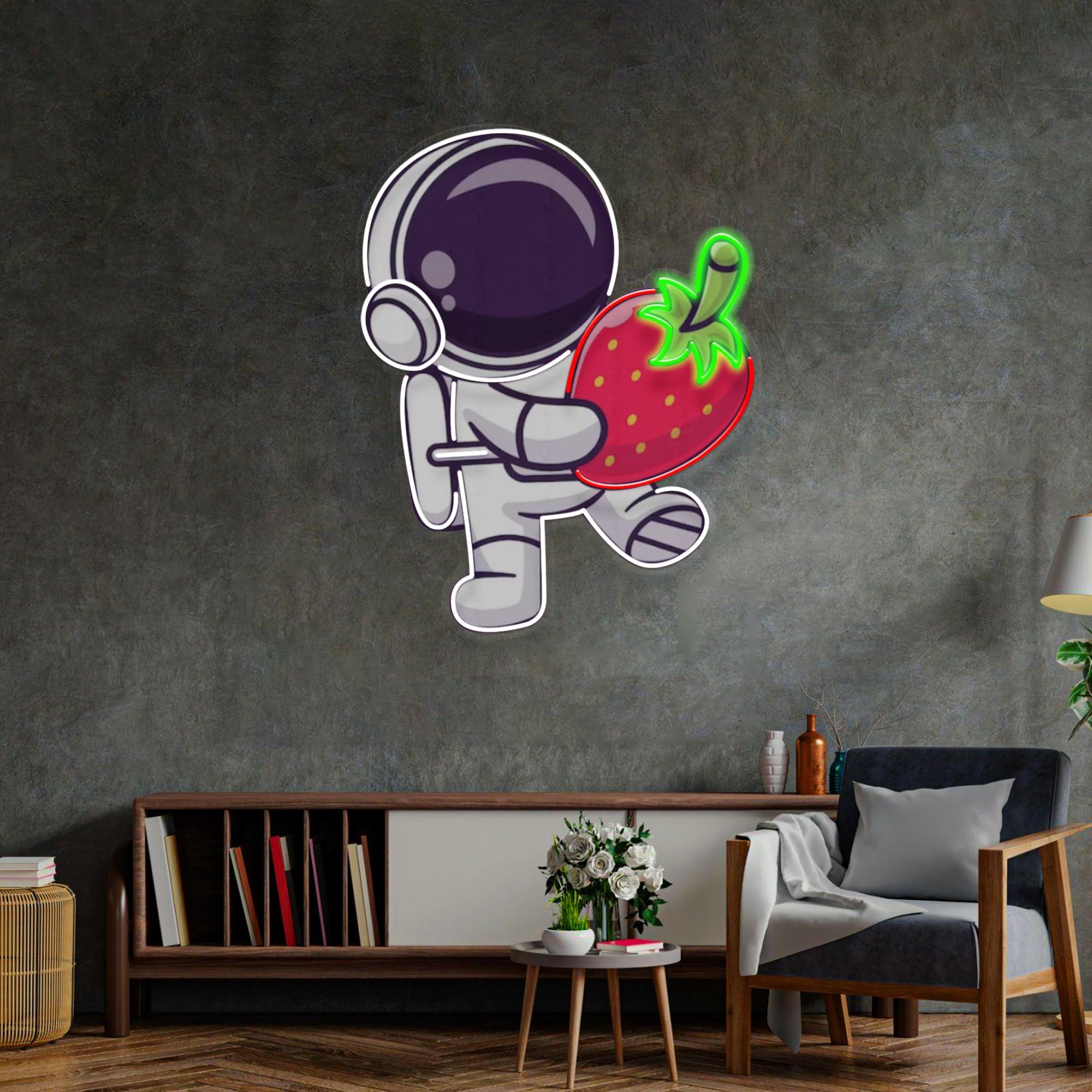 Astronaut Holding Strawberry Led Neon Acrylic Artwork