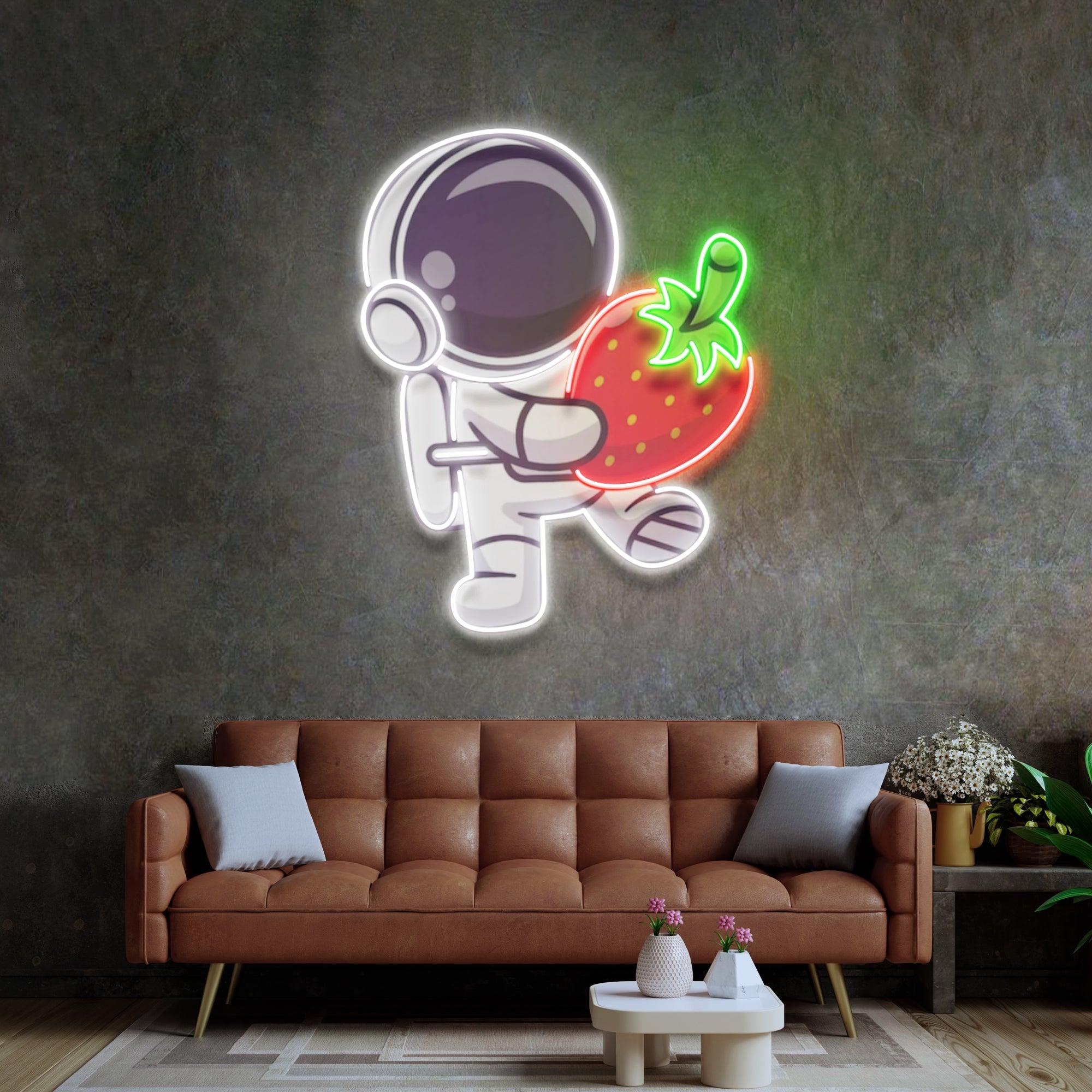 Astronaut Holding Strawberry Led Neon Acrylic Artwork