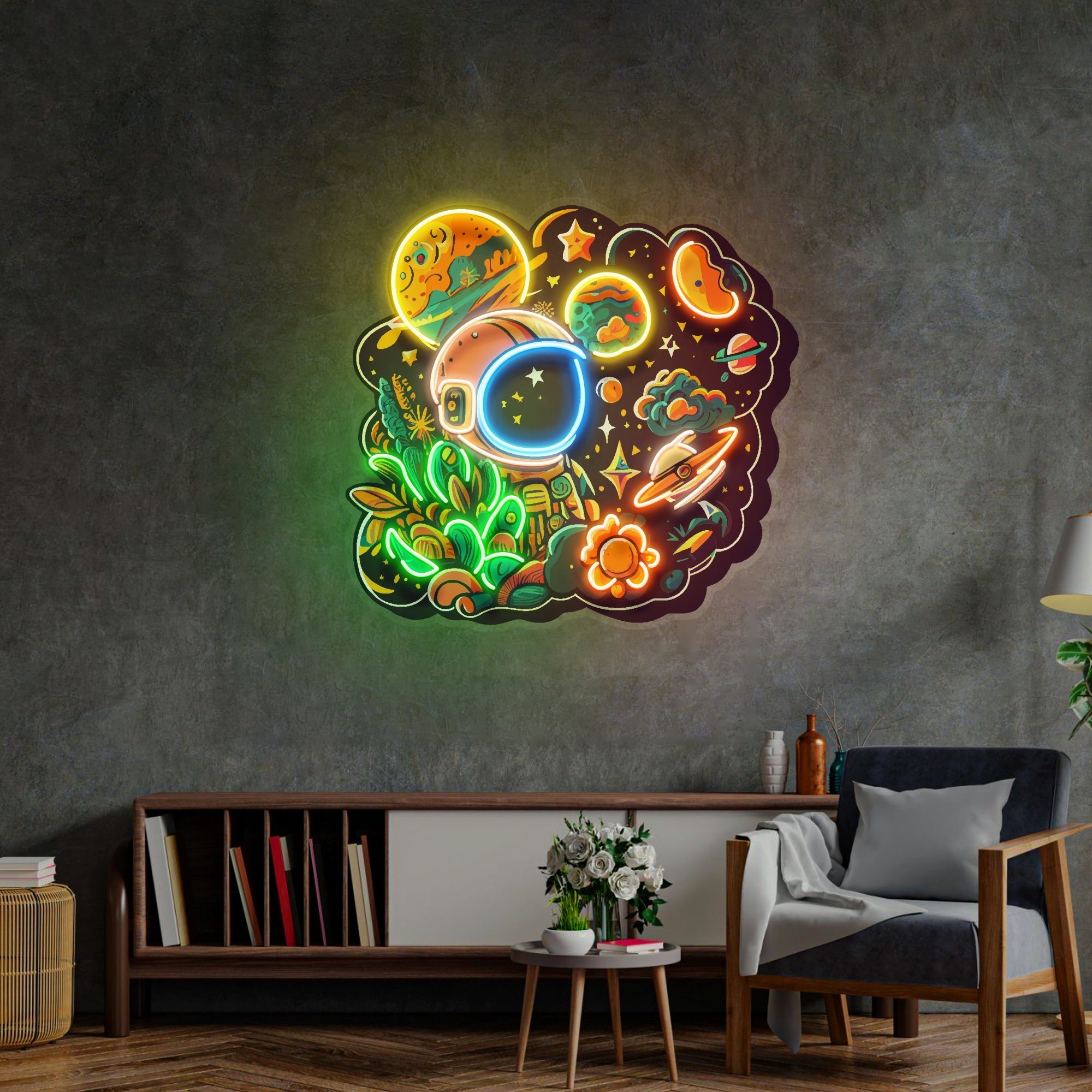 Astronaut Plant Universe LED Neon Sign Light Pop Art