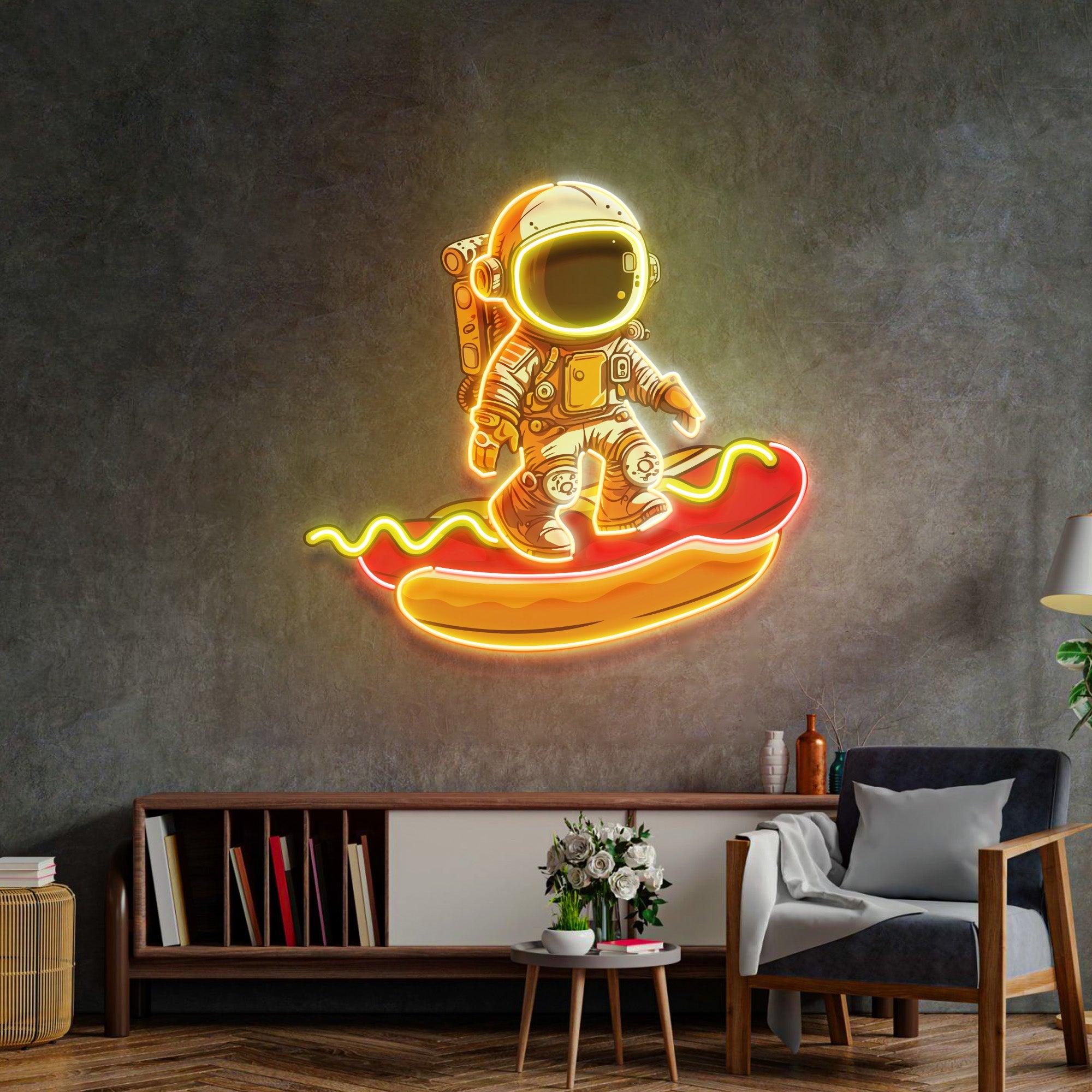 Astronaut on Hotdog Led Neon Acrylic Artwork