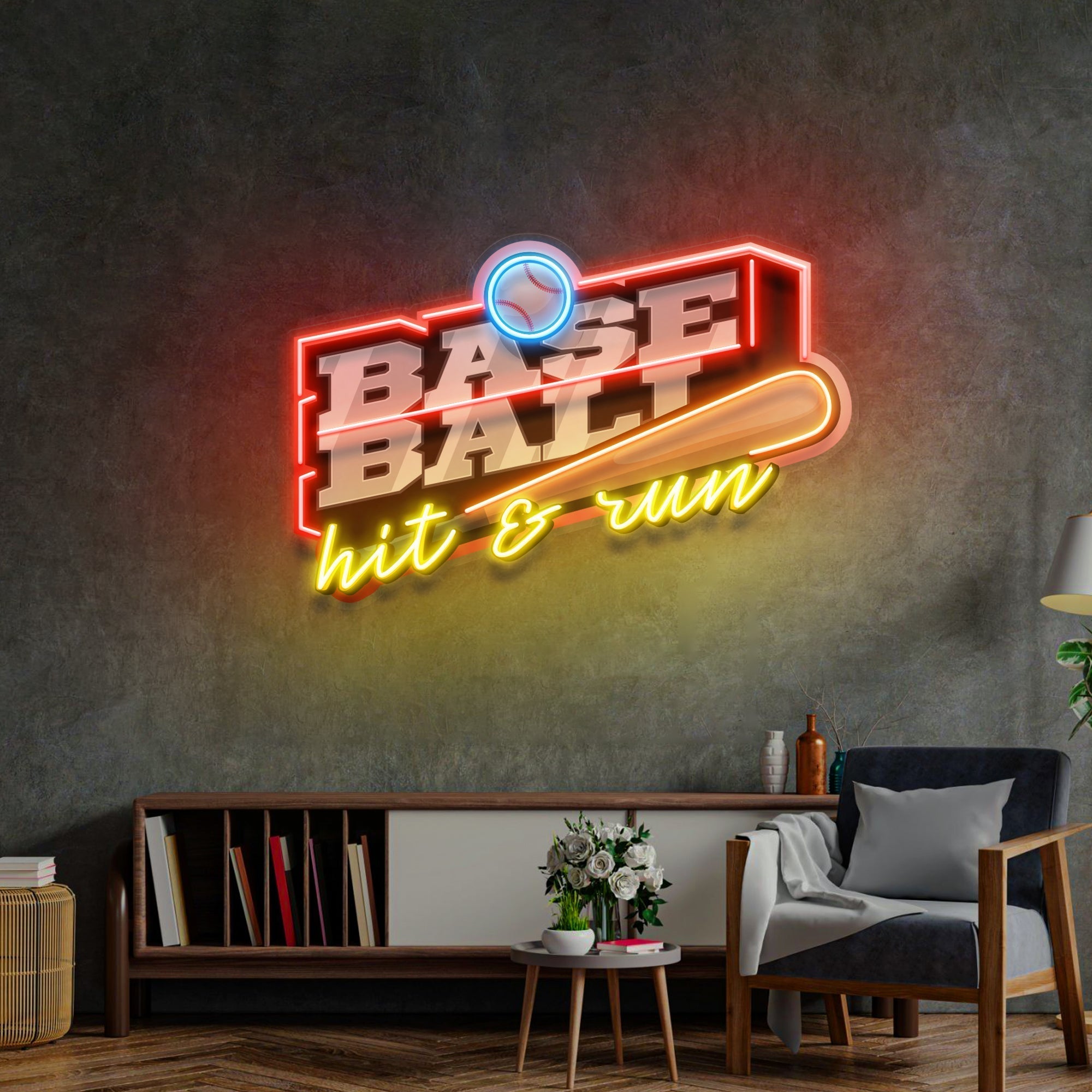 Baseball Hit & Run LED Neon Sign Light Pop Art