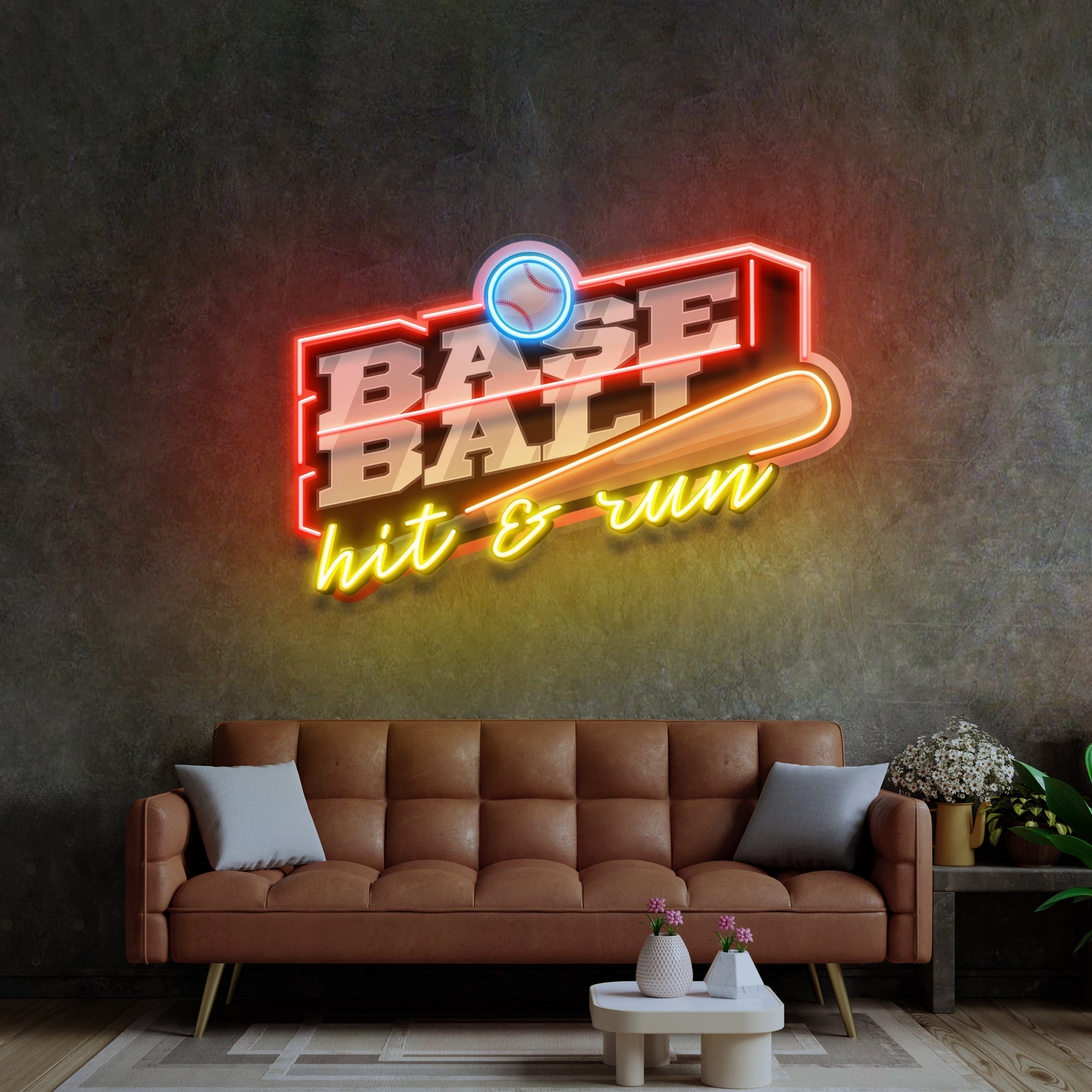 Baseball Hit & Run LED Neon Sign Light Pop Art