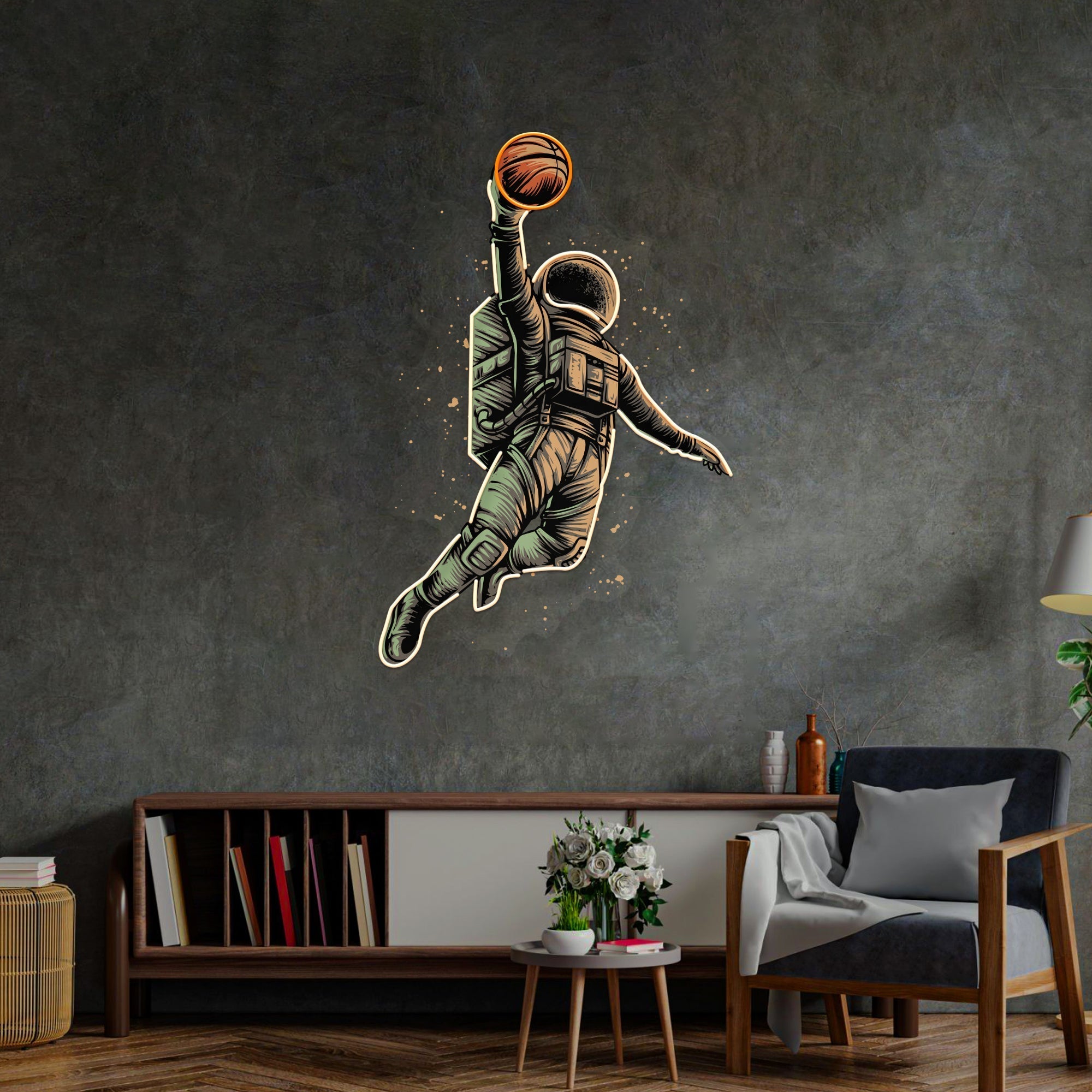 Basketball Shot Astronaut Led Neon Acrylic Artwork