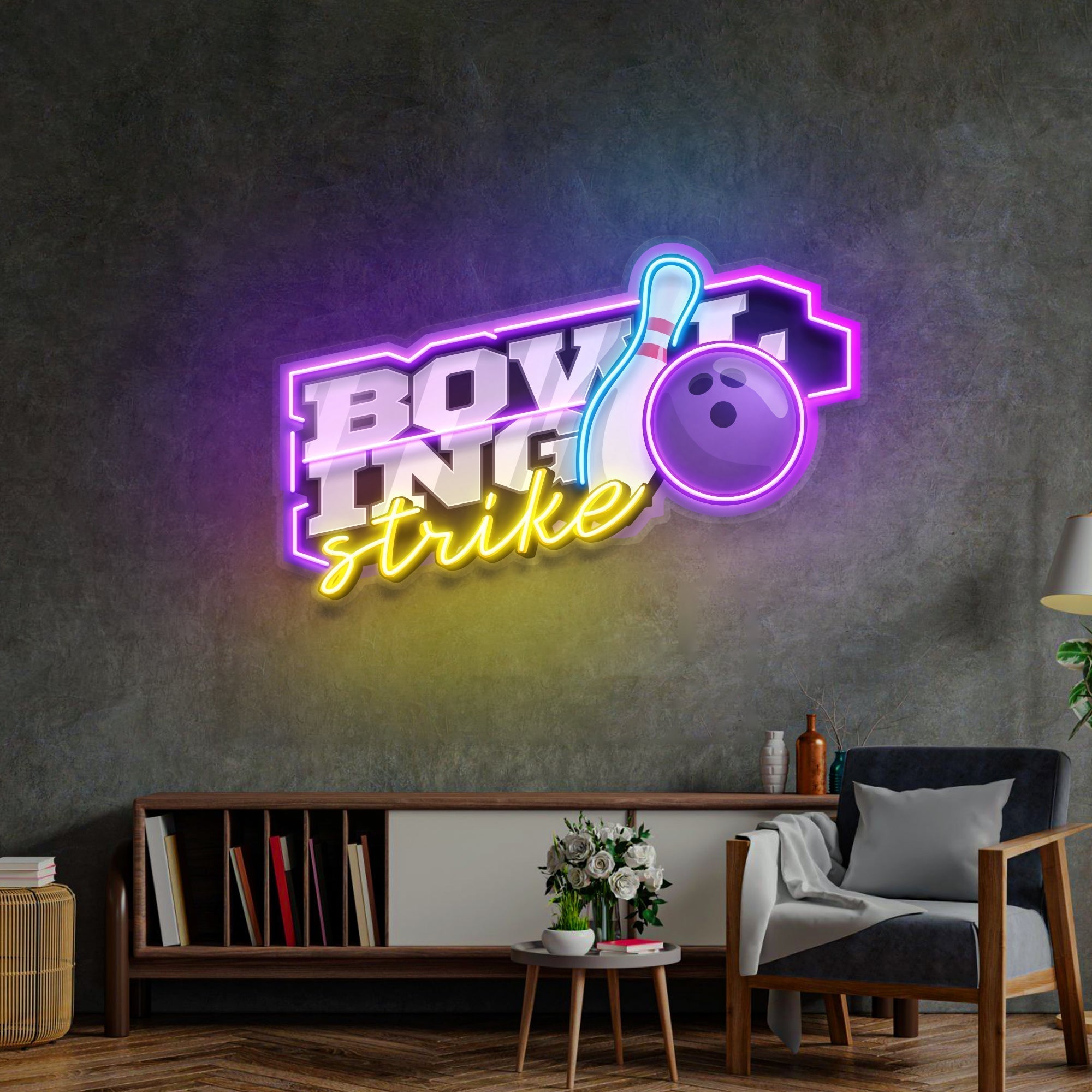 Bowling Strike LED Neon Sign Light Pop Art