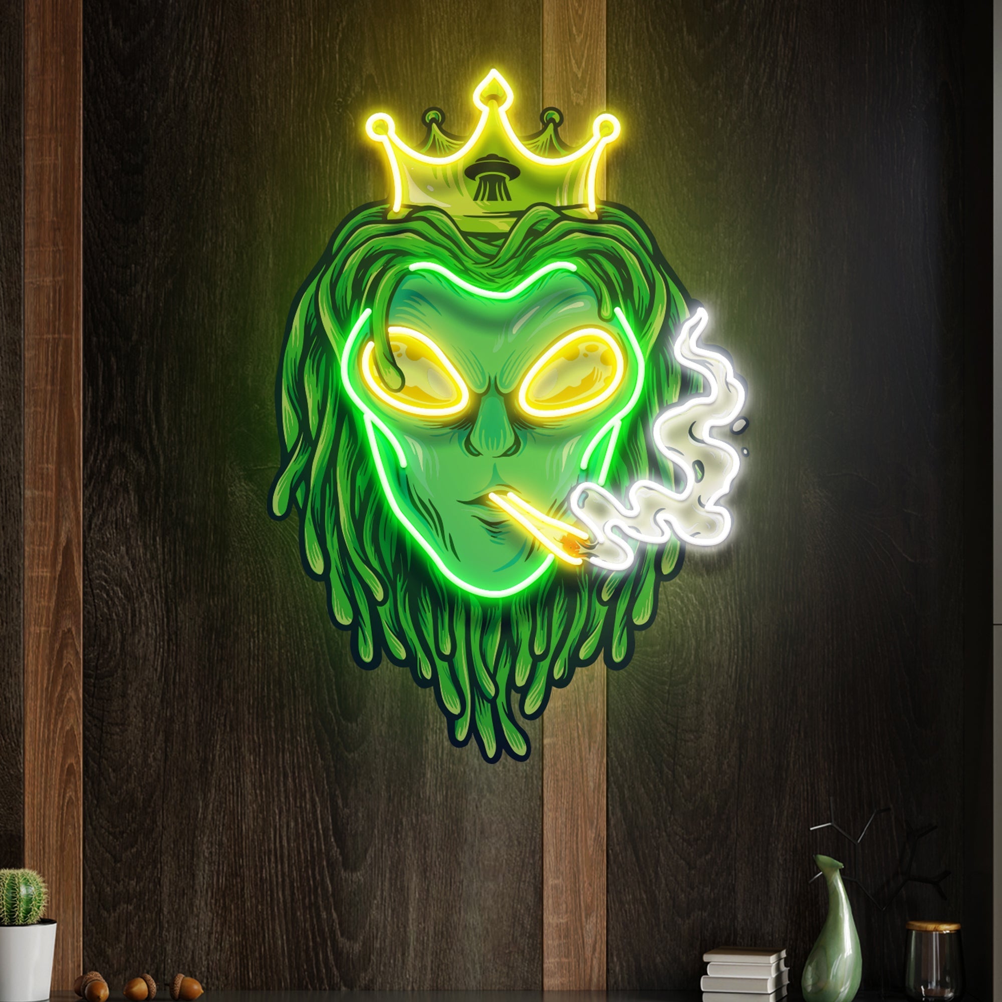 Custom Name Alien Dreadlock King weed Smoke Artwork Led Neon Sign Light