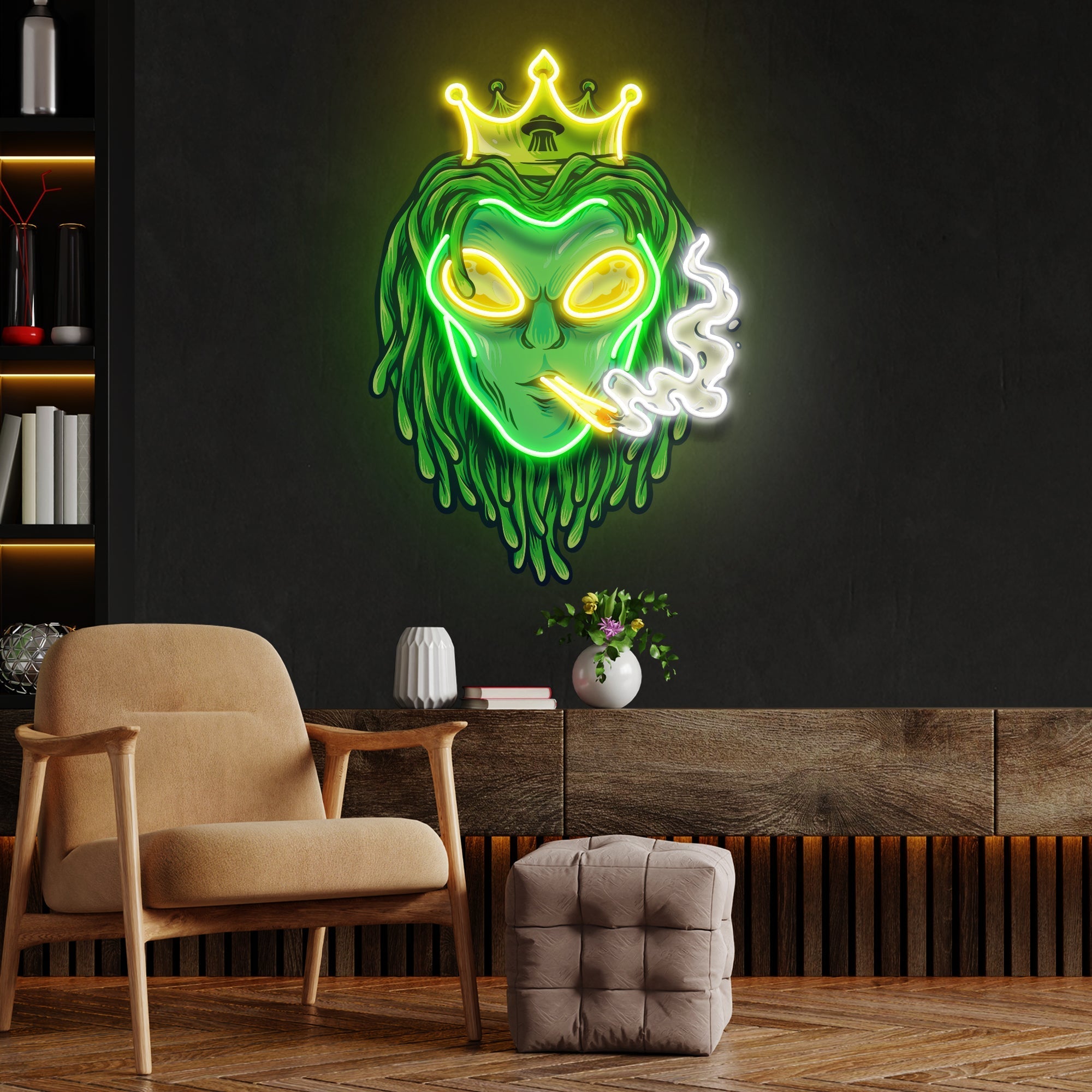 Custom Name Alien Dreadlock King weed Smoke Artwork Led Neon Sign Light