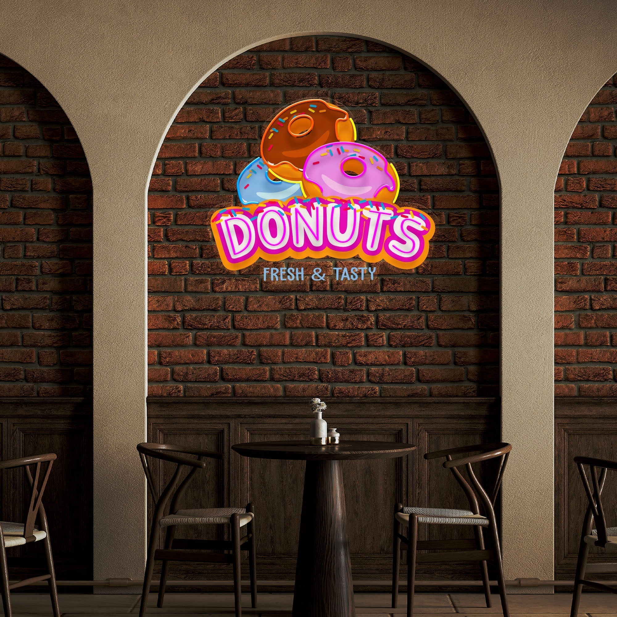 Custom Name Fast Food Restaurant With Donut Led Neon Sign Light