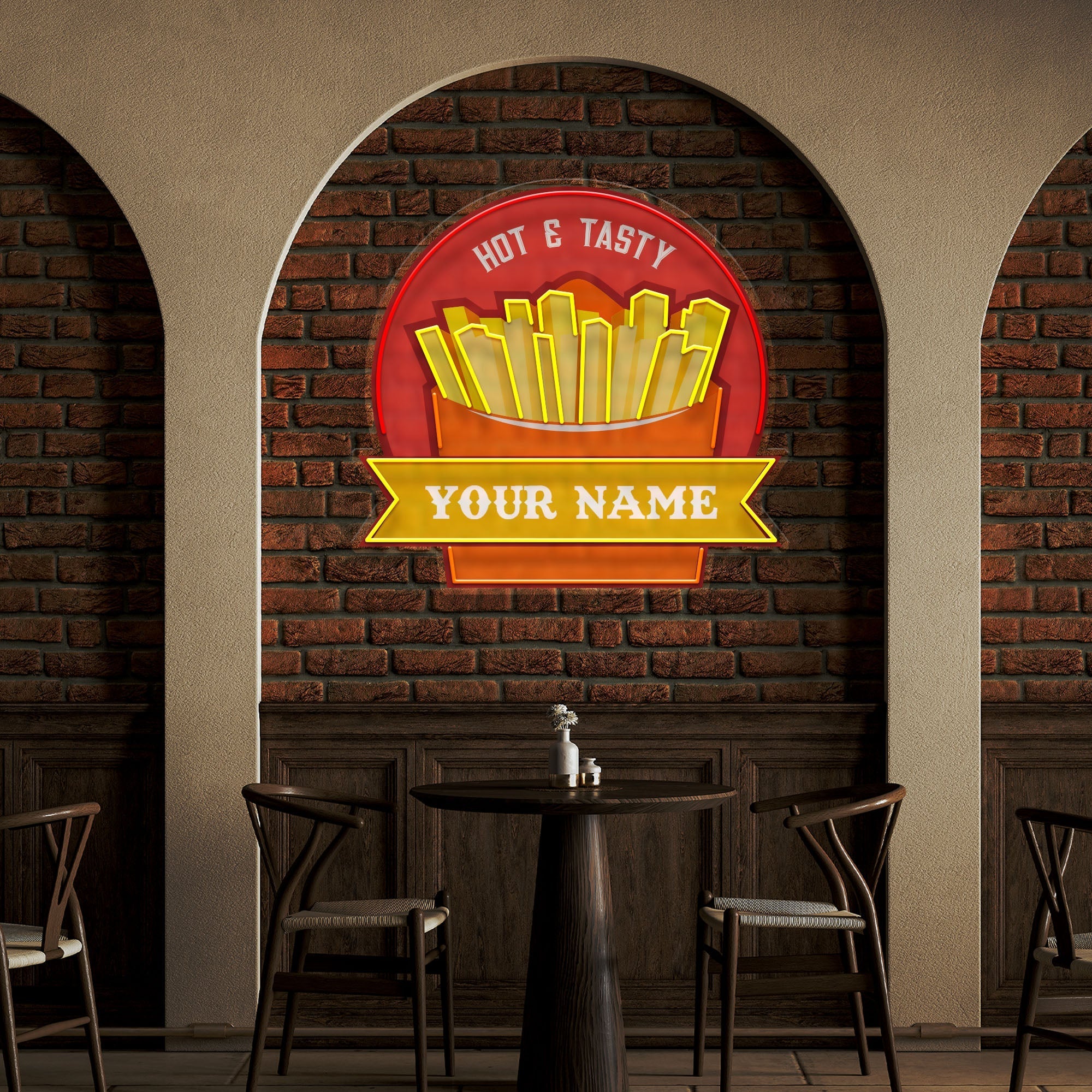 Custom Name Fast Food Restaurant With French Fries Led Neon Sign Light