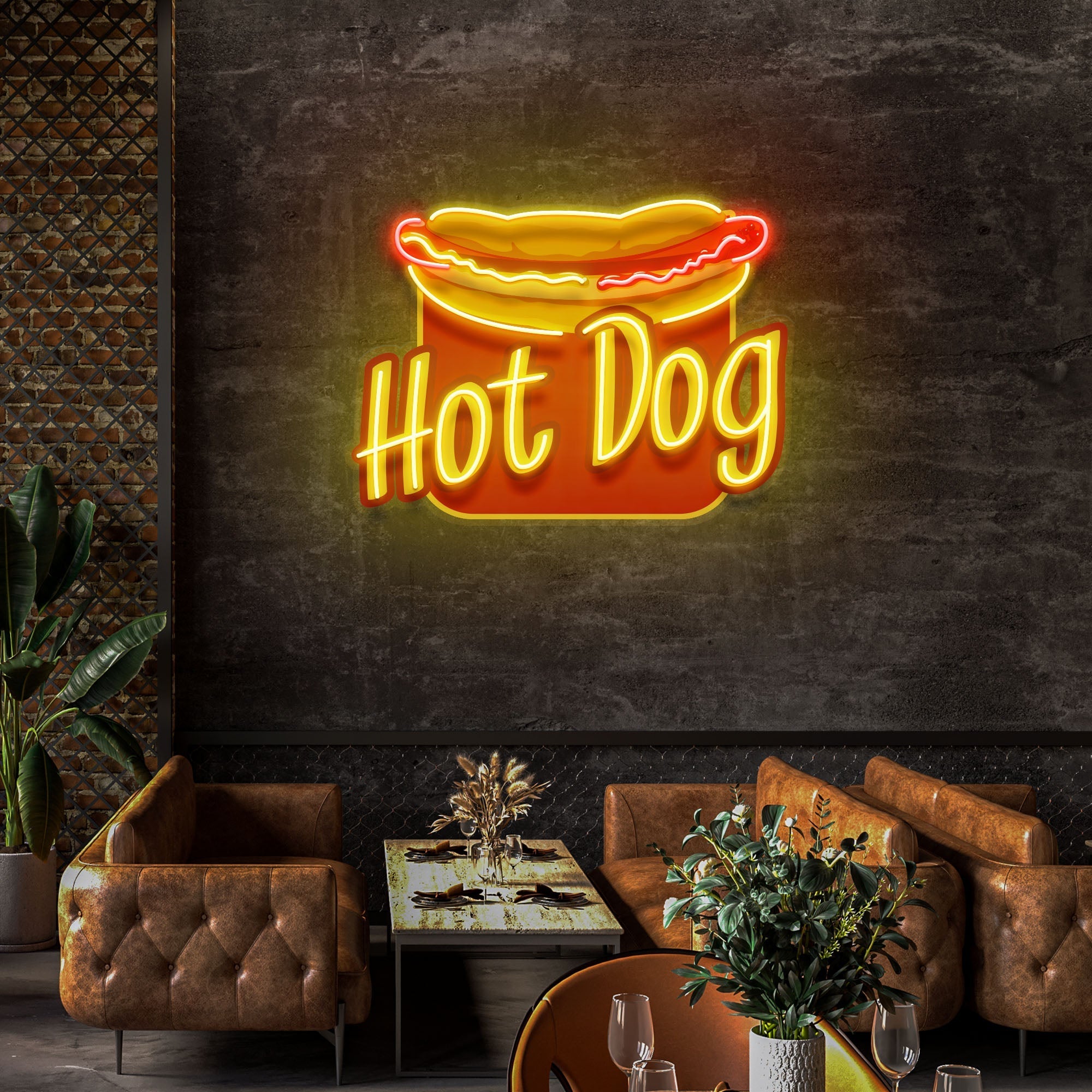 Custom Name Fast Food Restaurant With Hot Dog Led Neon Sign Light