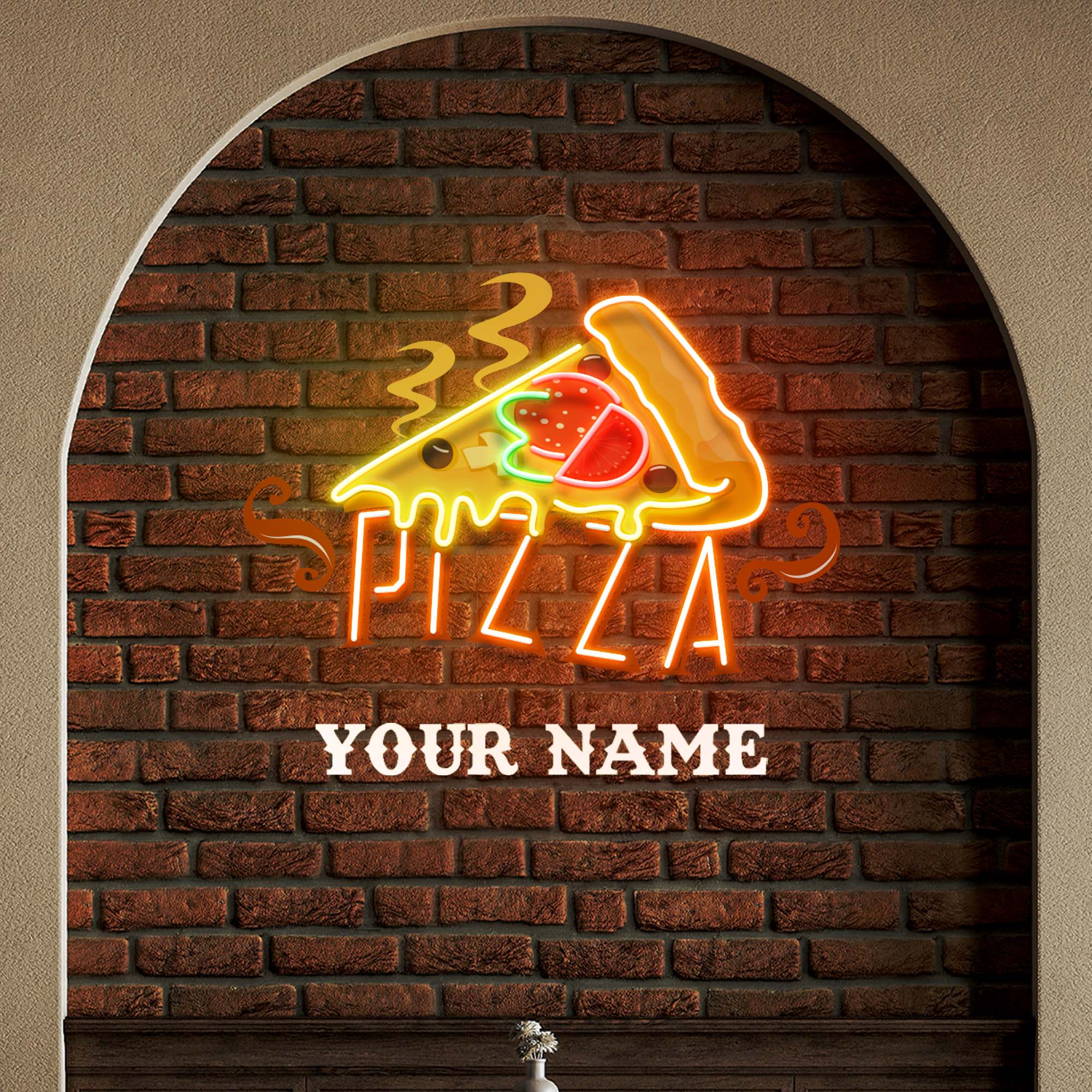 Custom Name Fast Food Restaurant With Pizza Led Neon Sign Light