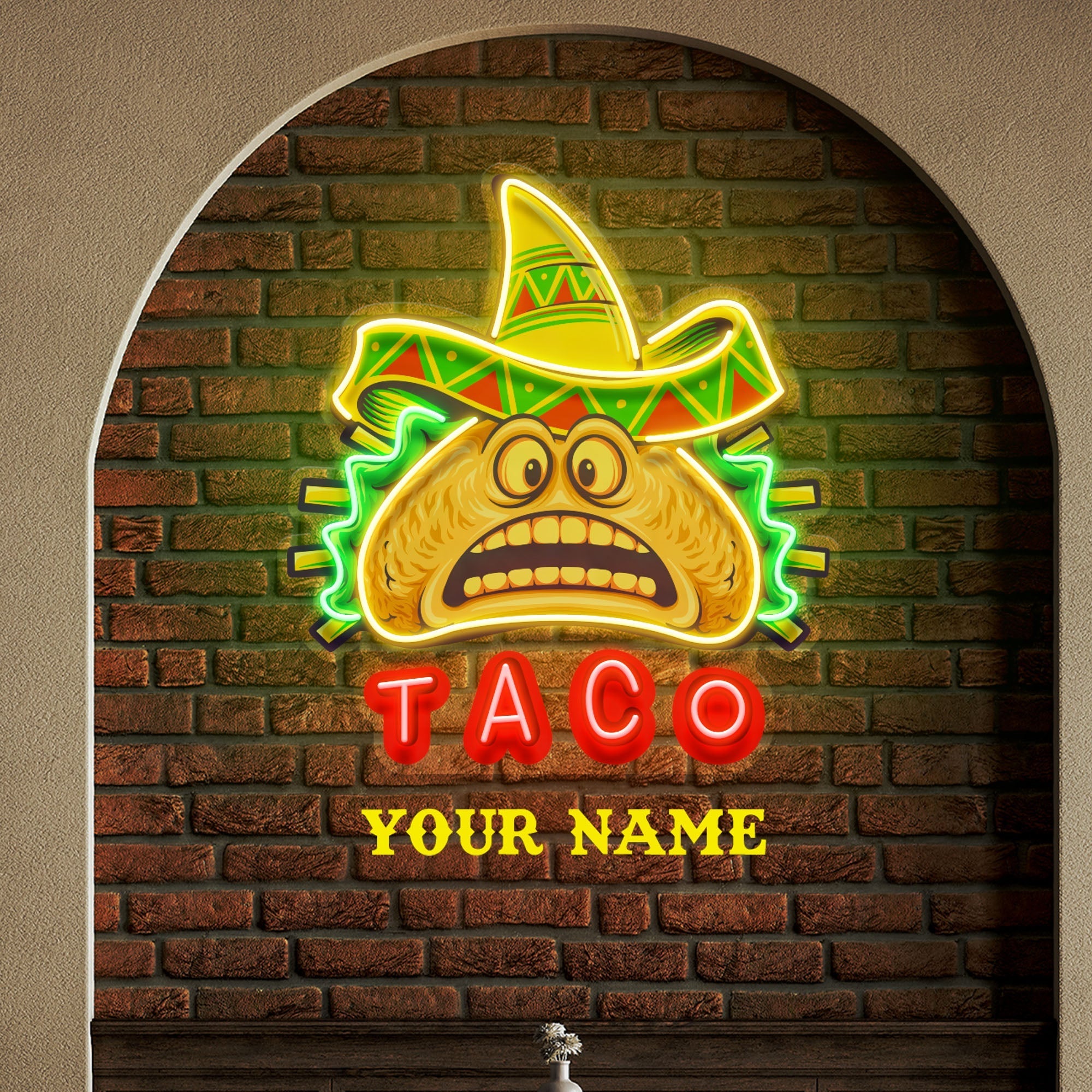 Custom Name Funny Tacos Mexican Fast Food Artwork Led Neon Sign Light