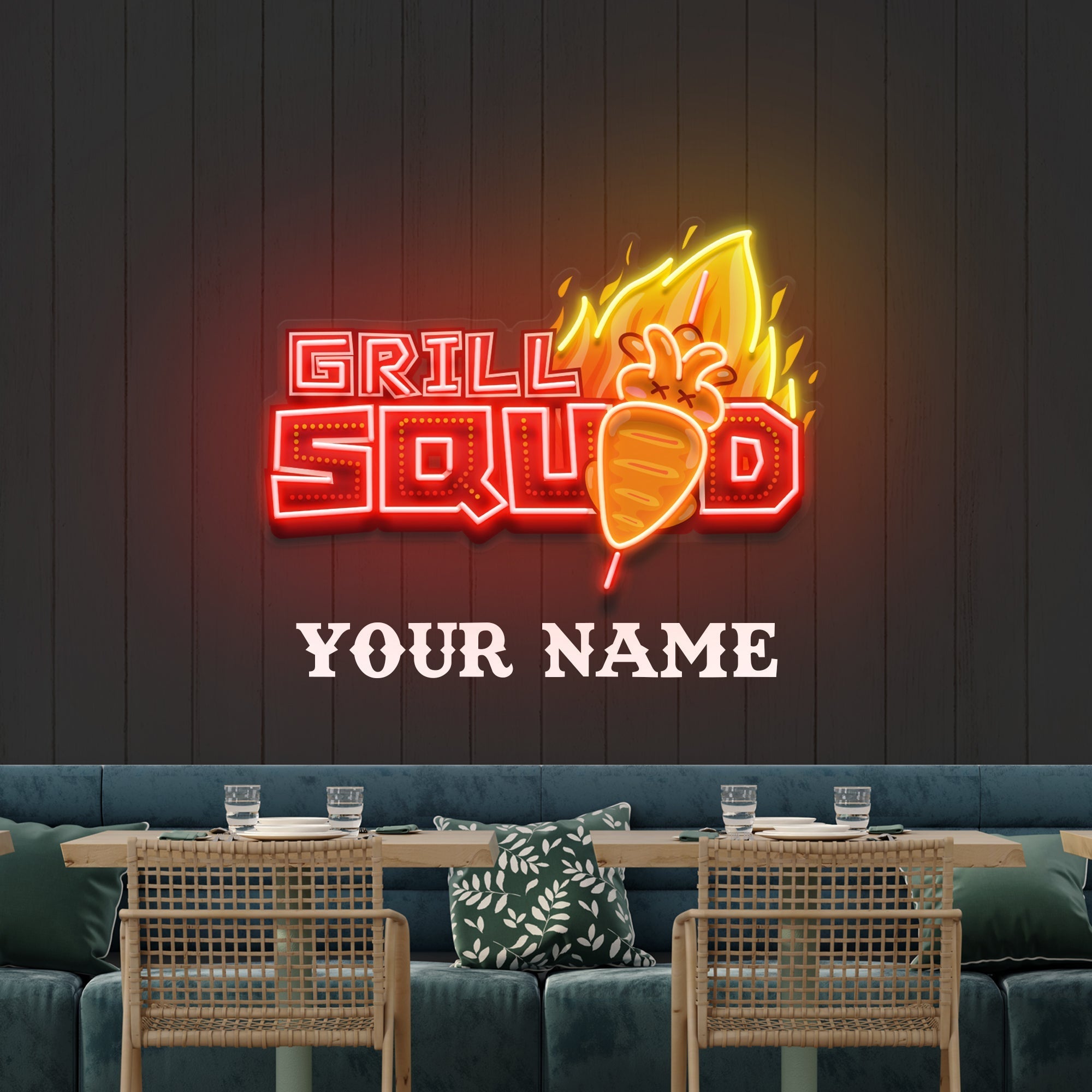 Custom Name Grill Squid Artwork Led Neon Sign Light