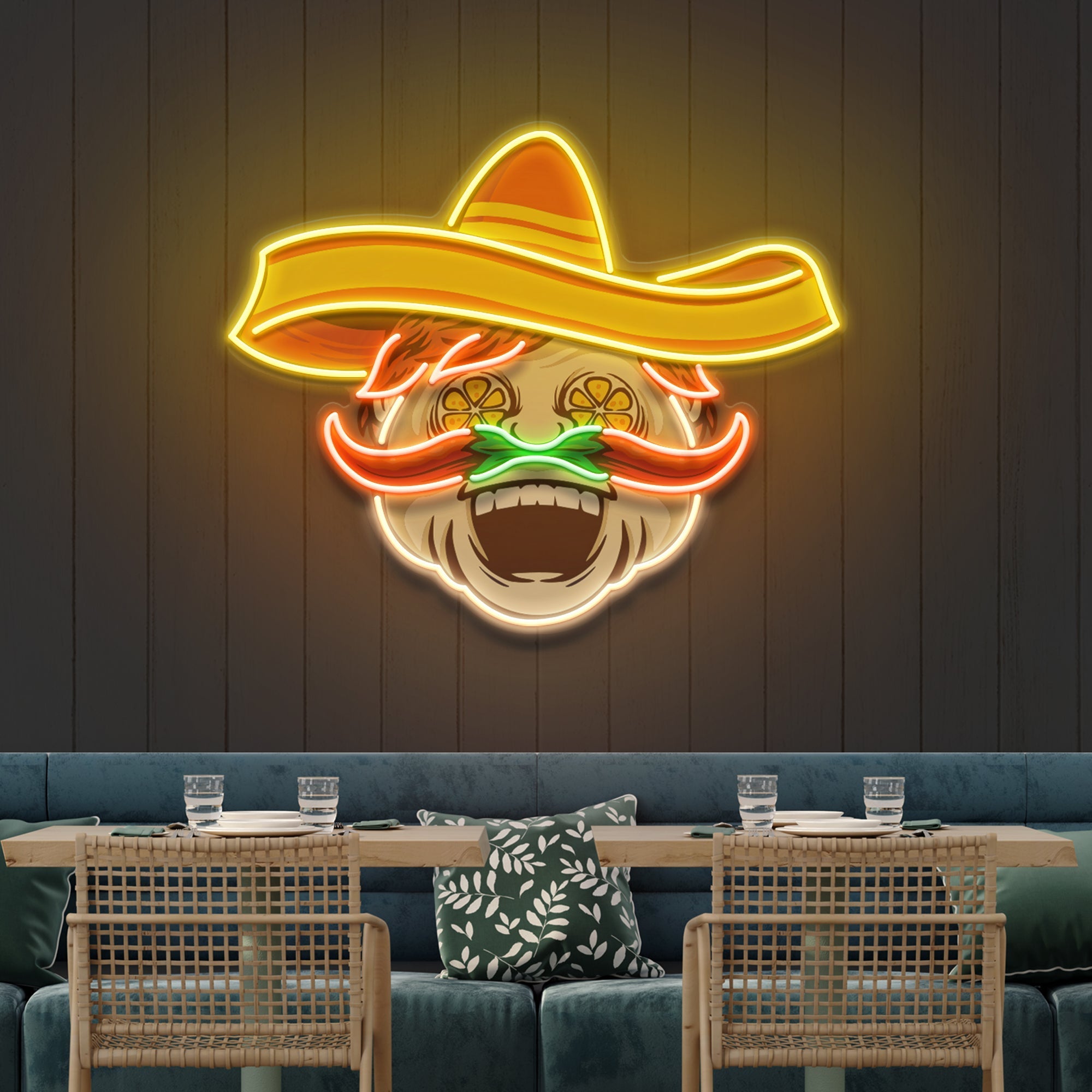 Custom Name Mexican Chef Cook Sombrero With Chili Decor Artwork Led Neon Sign Light