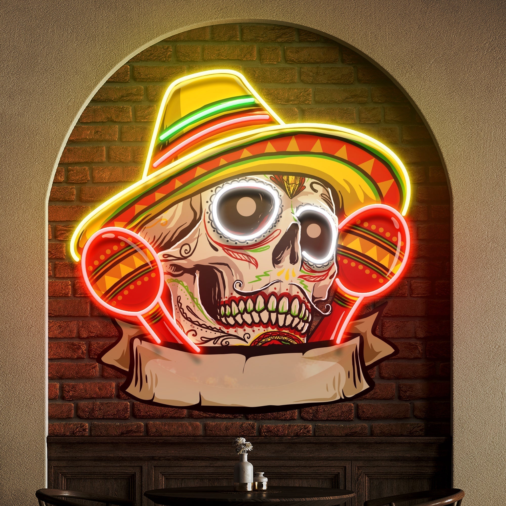 Custom Name Mexican With Skull Artwork Led Neon Sign Light