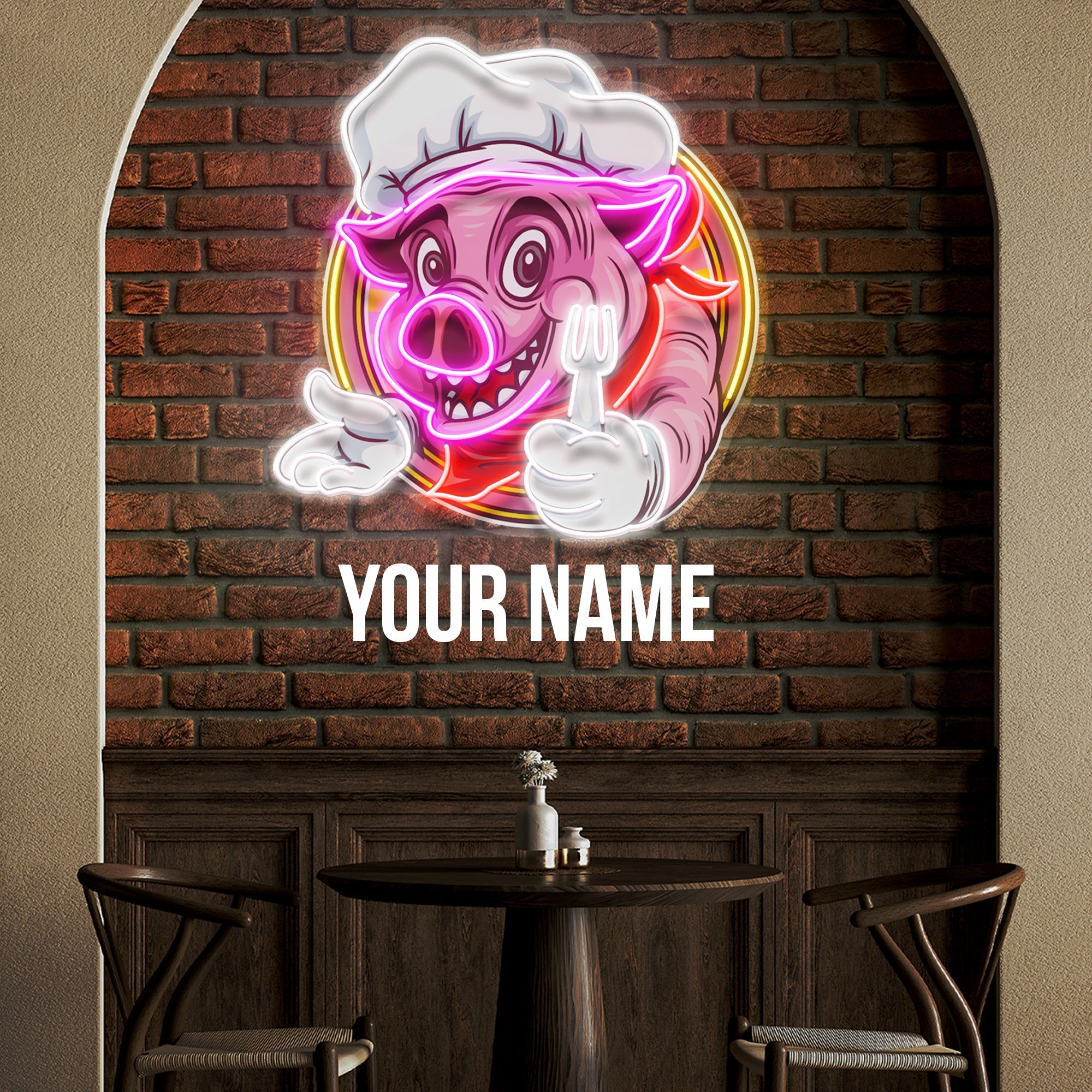 Custom Name Pig Chef Mascot Artwork Led Neon Sign Light