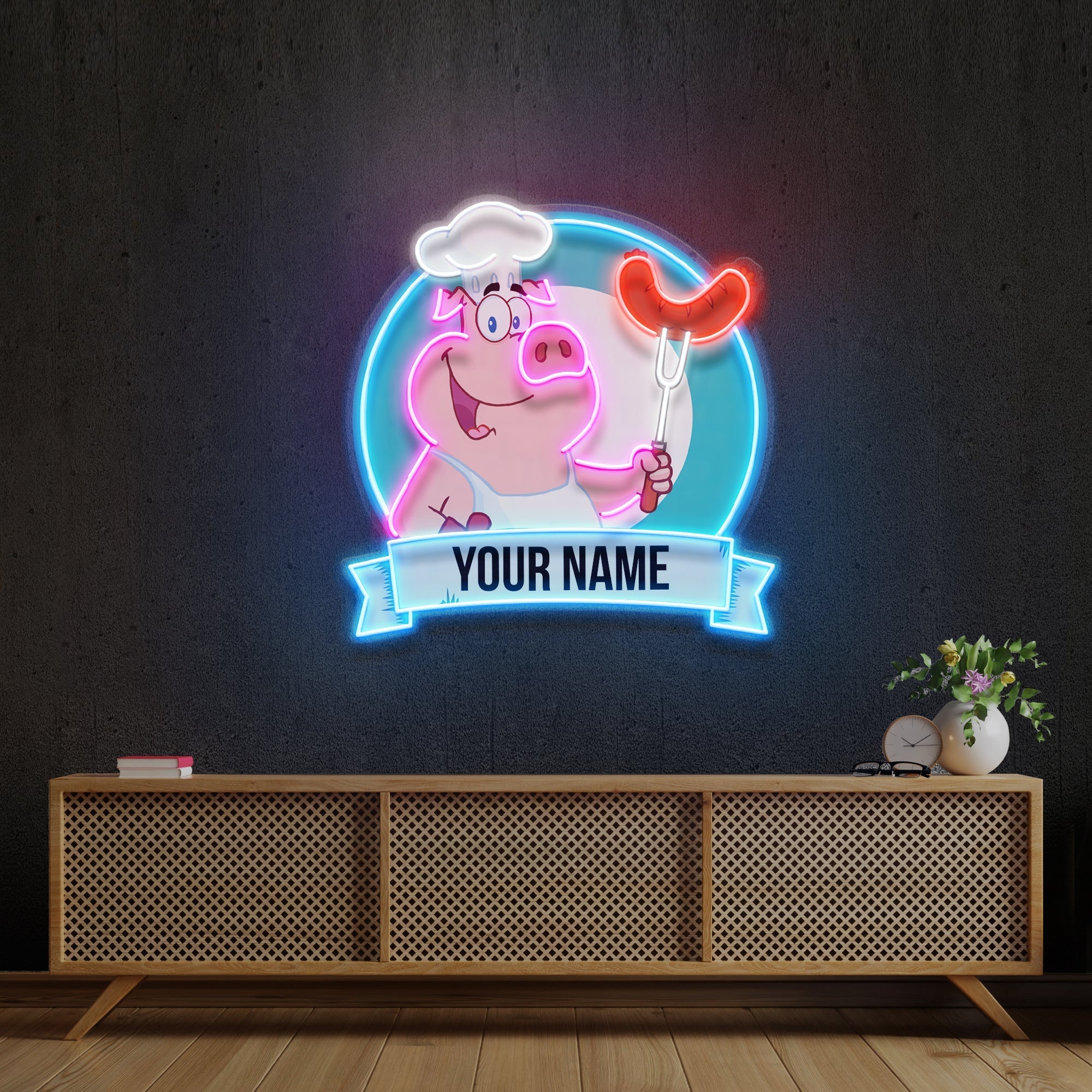 Custom Name Pig Food Logo Artwork Led Neon Sign Light