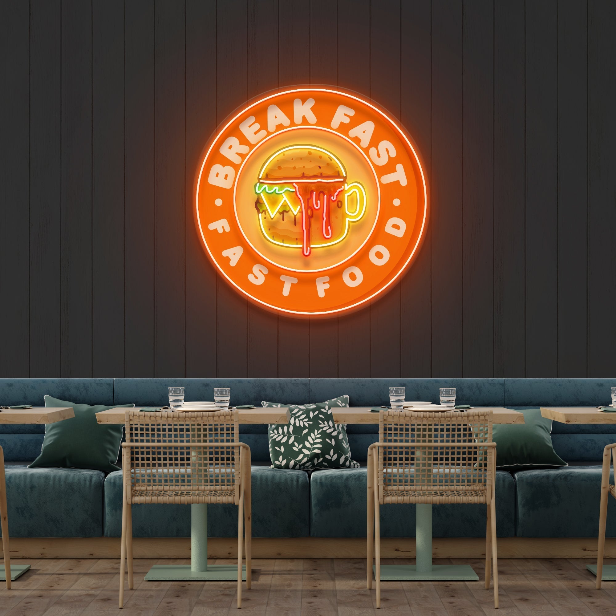 Fast Food Hamburger And Coffee Artwork Led Neon Sign Light