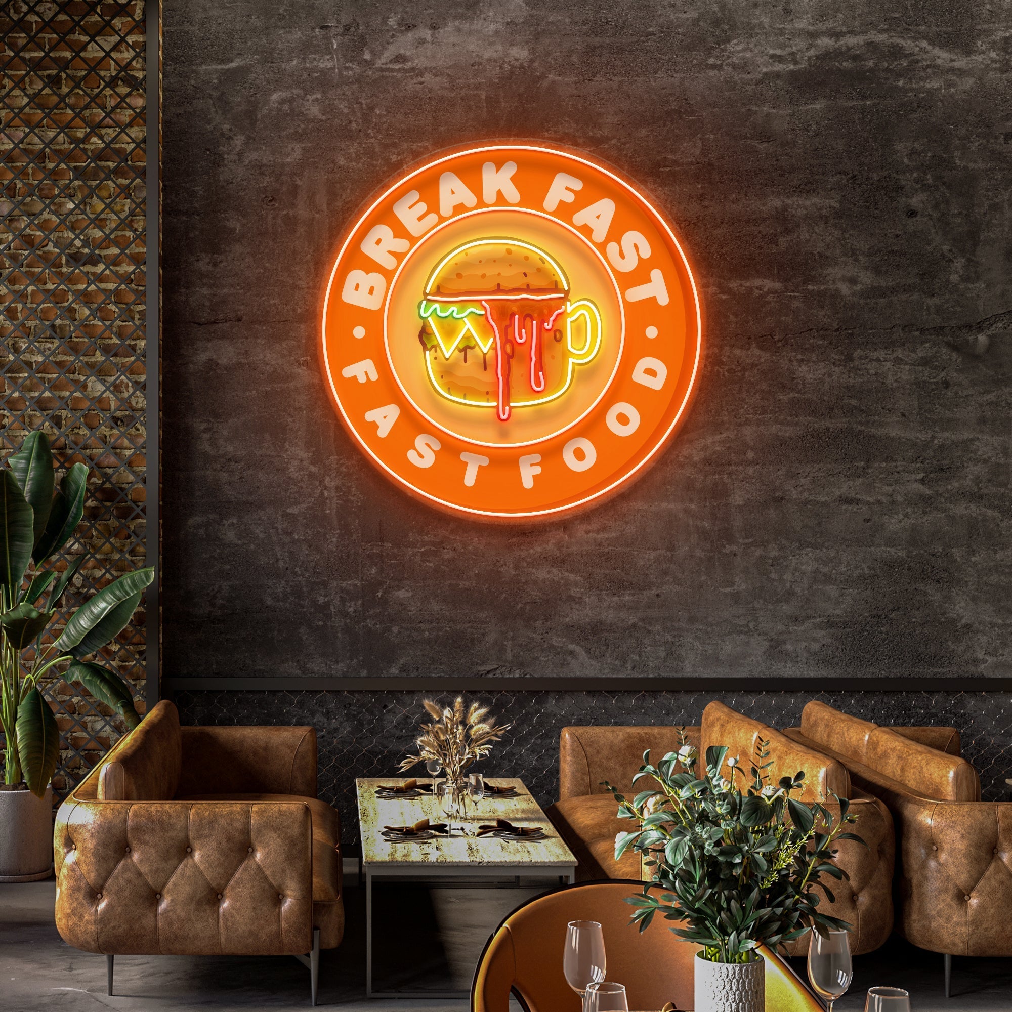 Fast Food Hamburger And Coffee Artwork Led Neon Sign Light