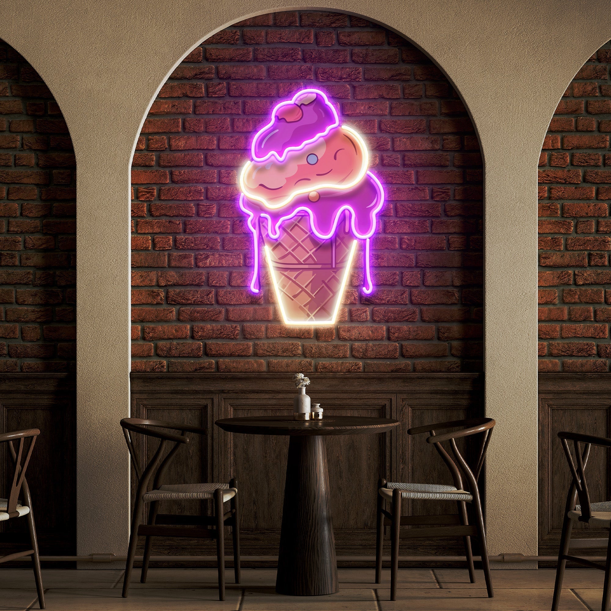 Icecream Cones Cartoon Artwork Led Neon Sign Light