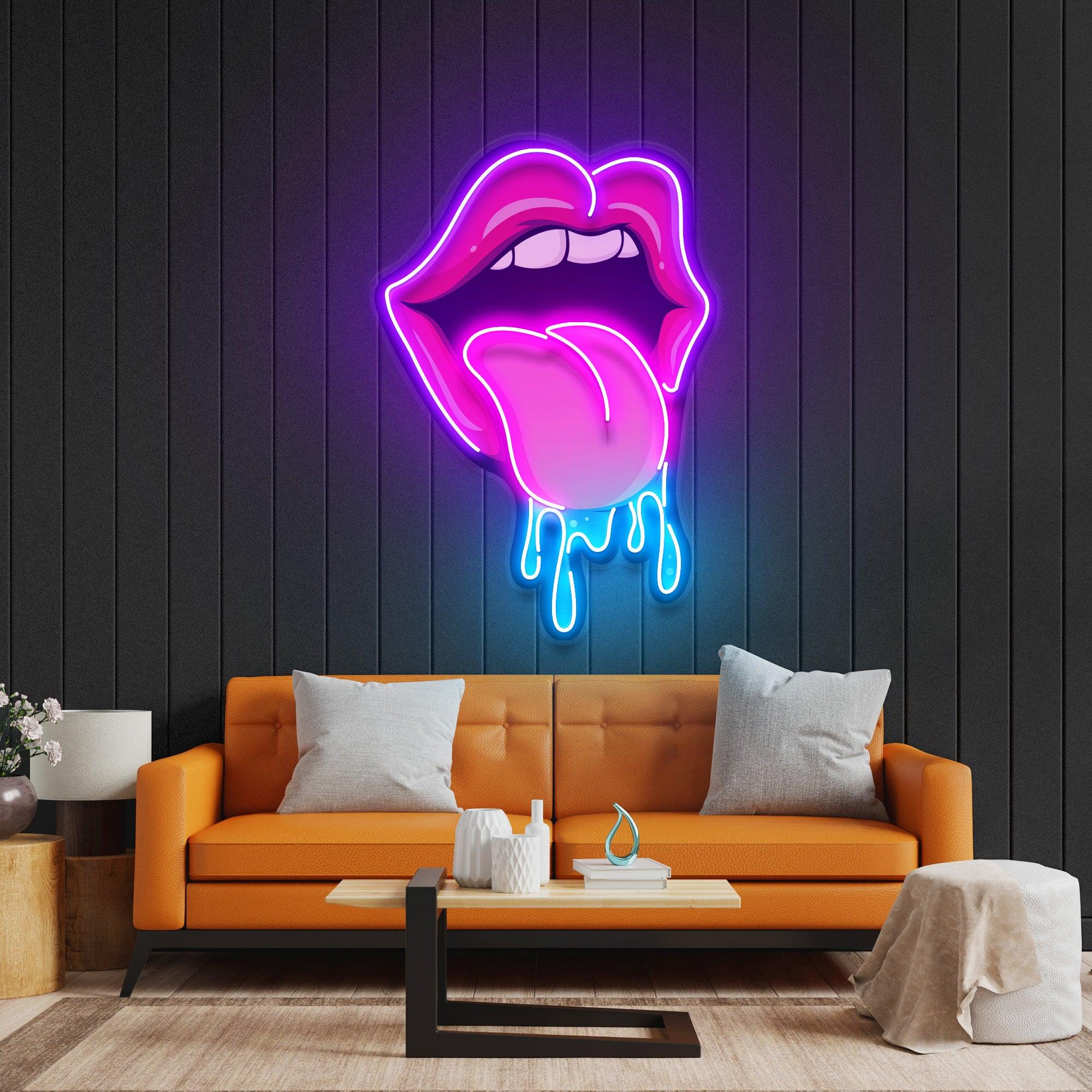 Lips Dripping Led Neon Acrylic Artwork