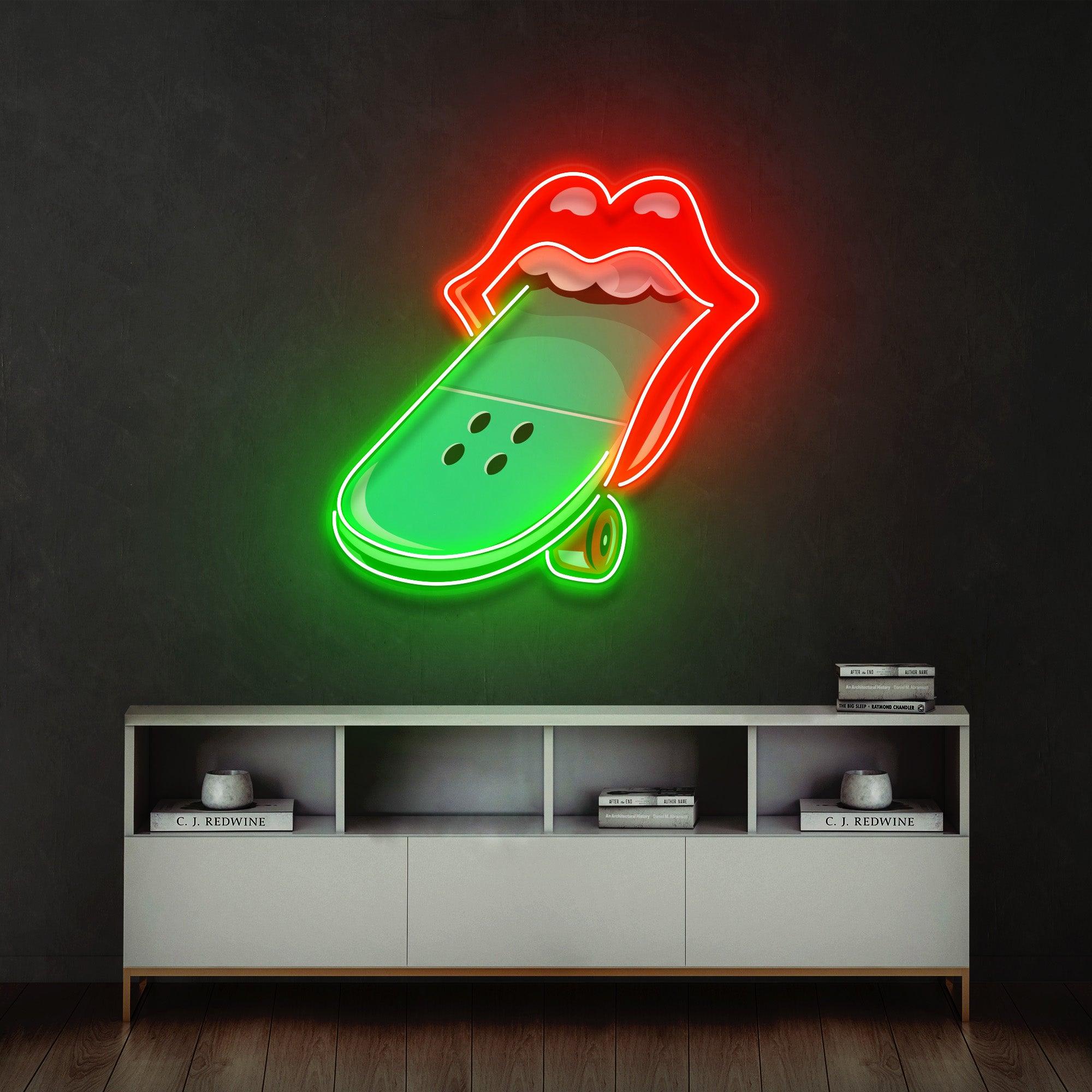 Lips Skateboard Led Neon Acrylic Artwork