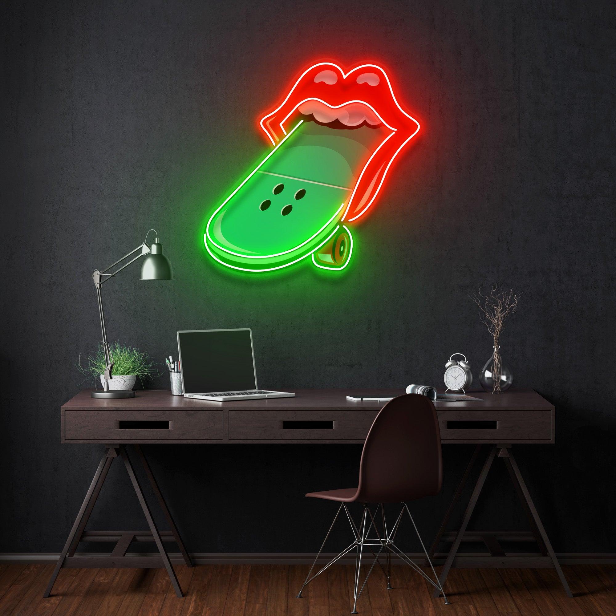 Lips Skateboard Led Neon Acrylic Artwork