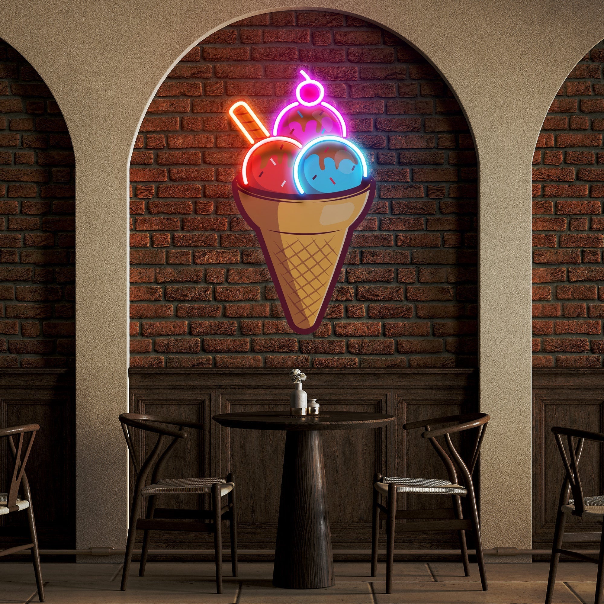 Rainbow IceCream Cones Artwork Led Neon Sign Light