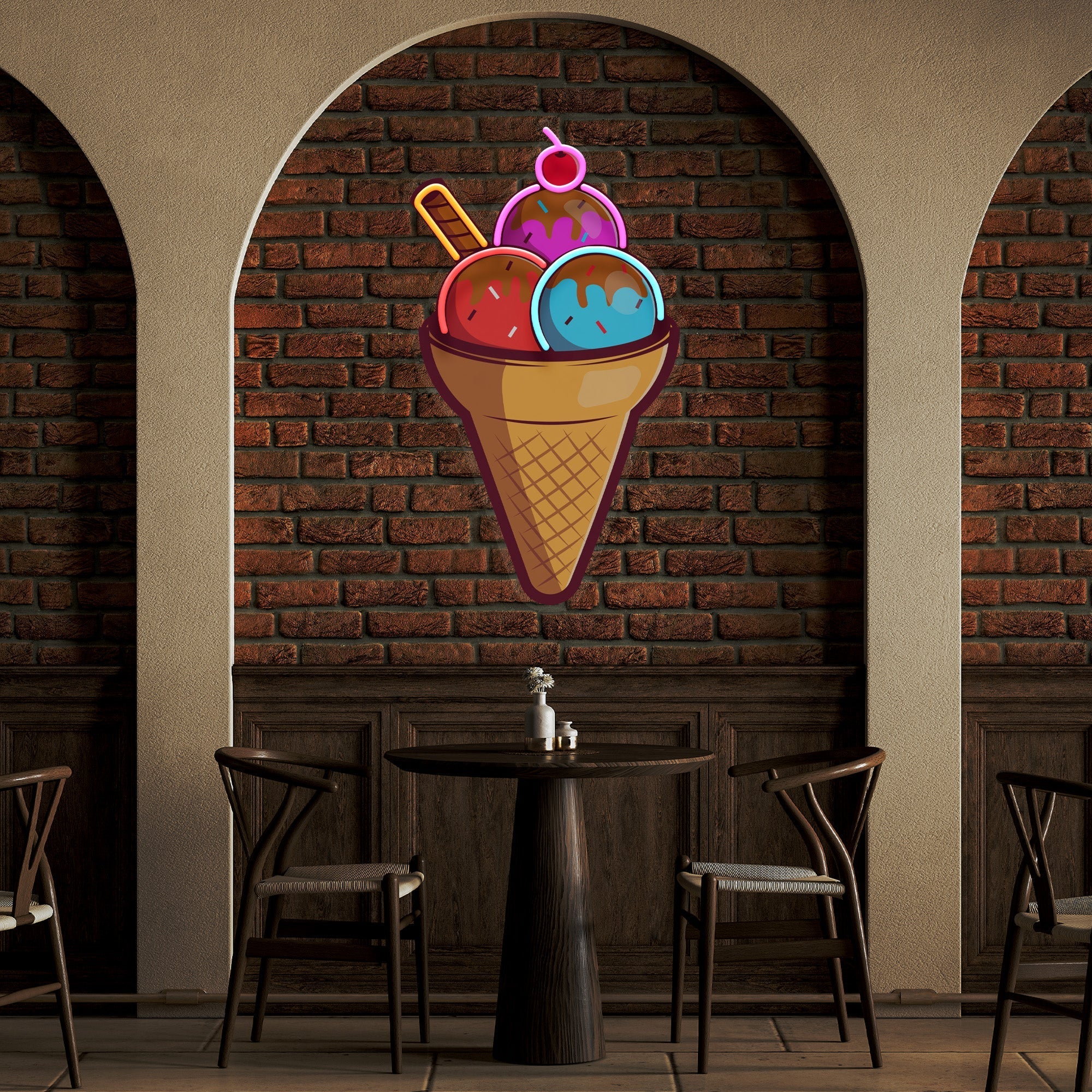 Rainbow IceCream Cones Artwork Led Neon Sign Light