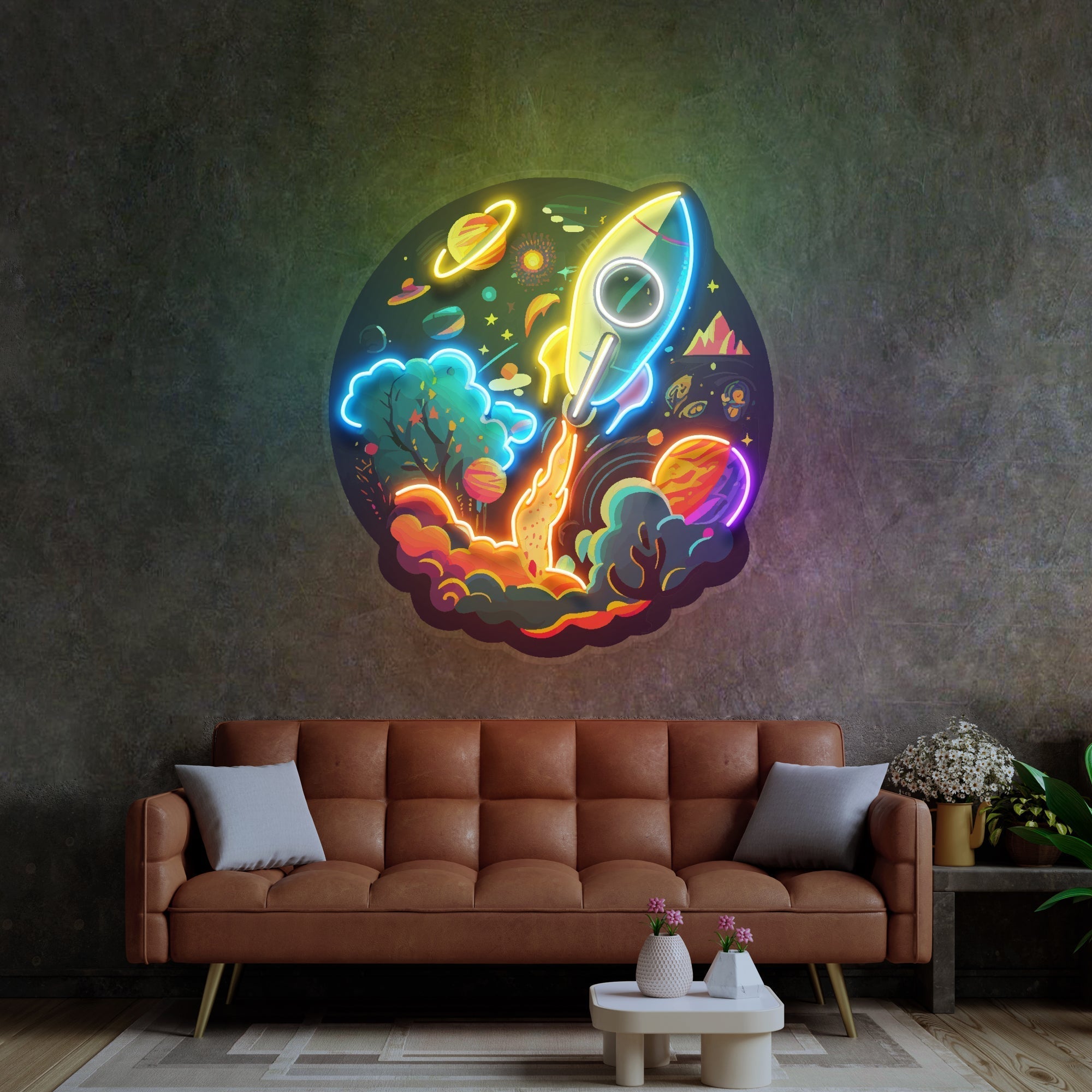 Rocket Launching Universe LED Neon Sign Light Pop Art