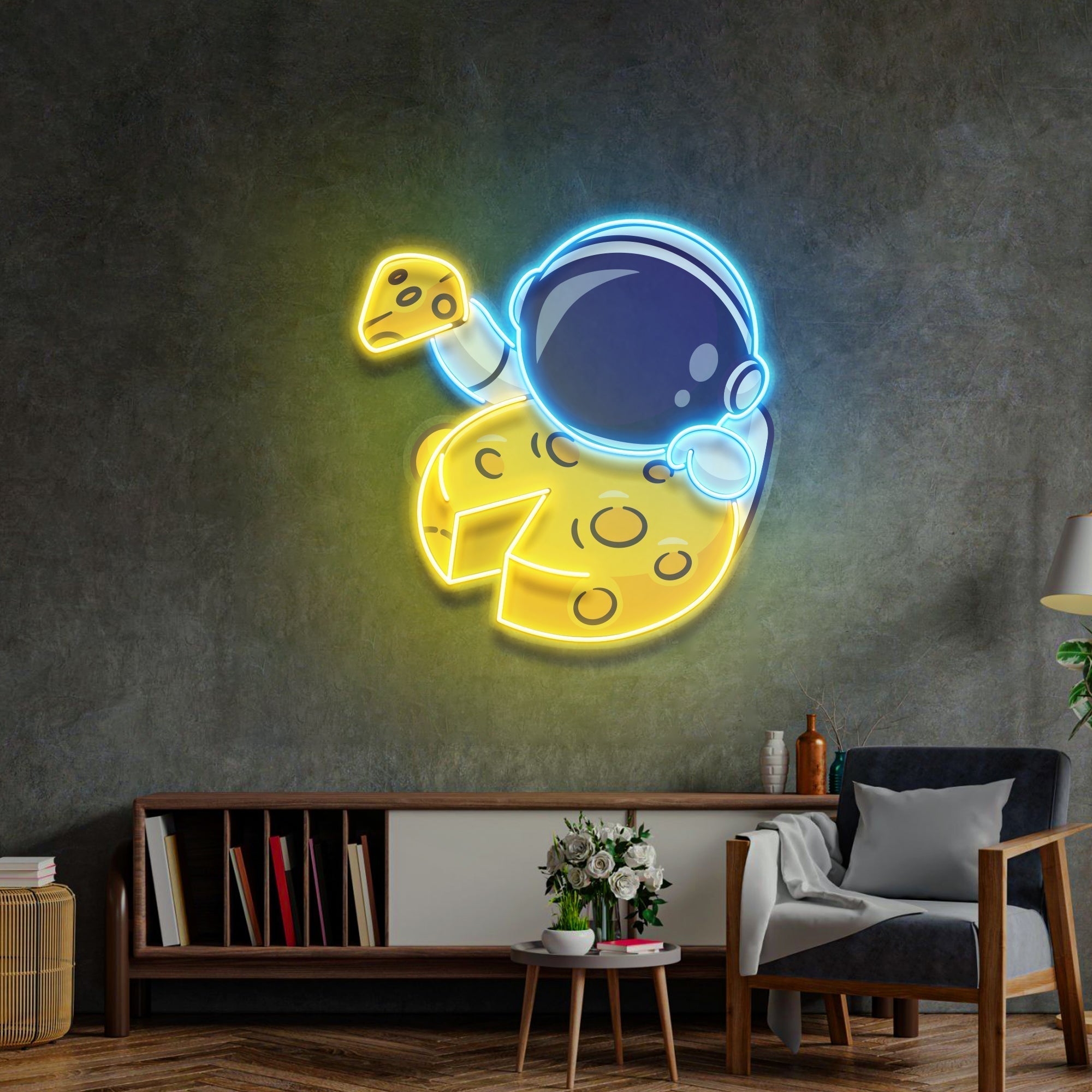 Astronaut Eating Cheese Moon LED Neon Sign Light Pop Art