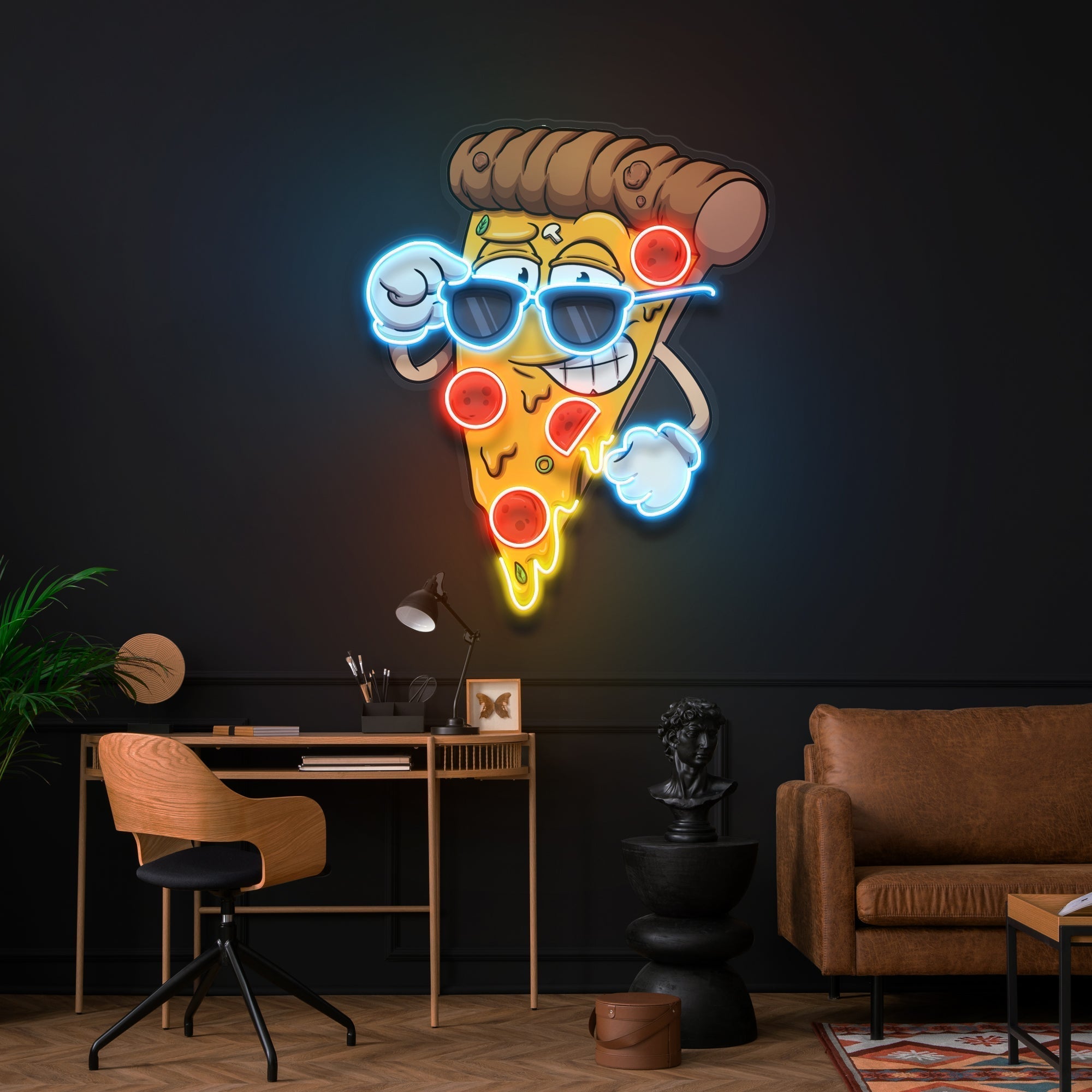 Cute Slice Of Cartoon Pizza Artwork Led Neon Sign Light