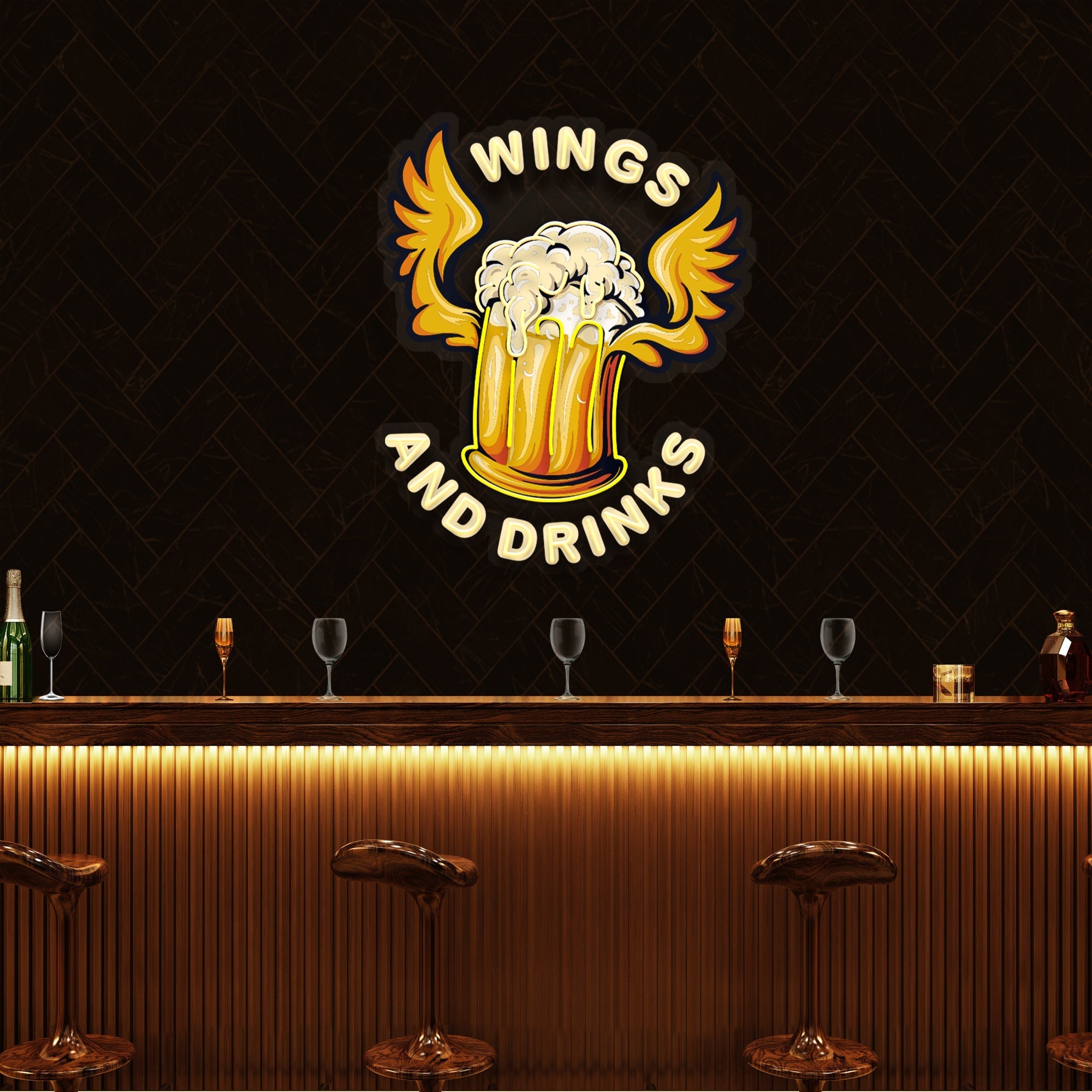 Beer Drinks and Wings Mascot Artwork Led Neon Sign Light