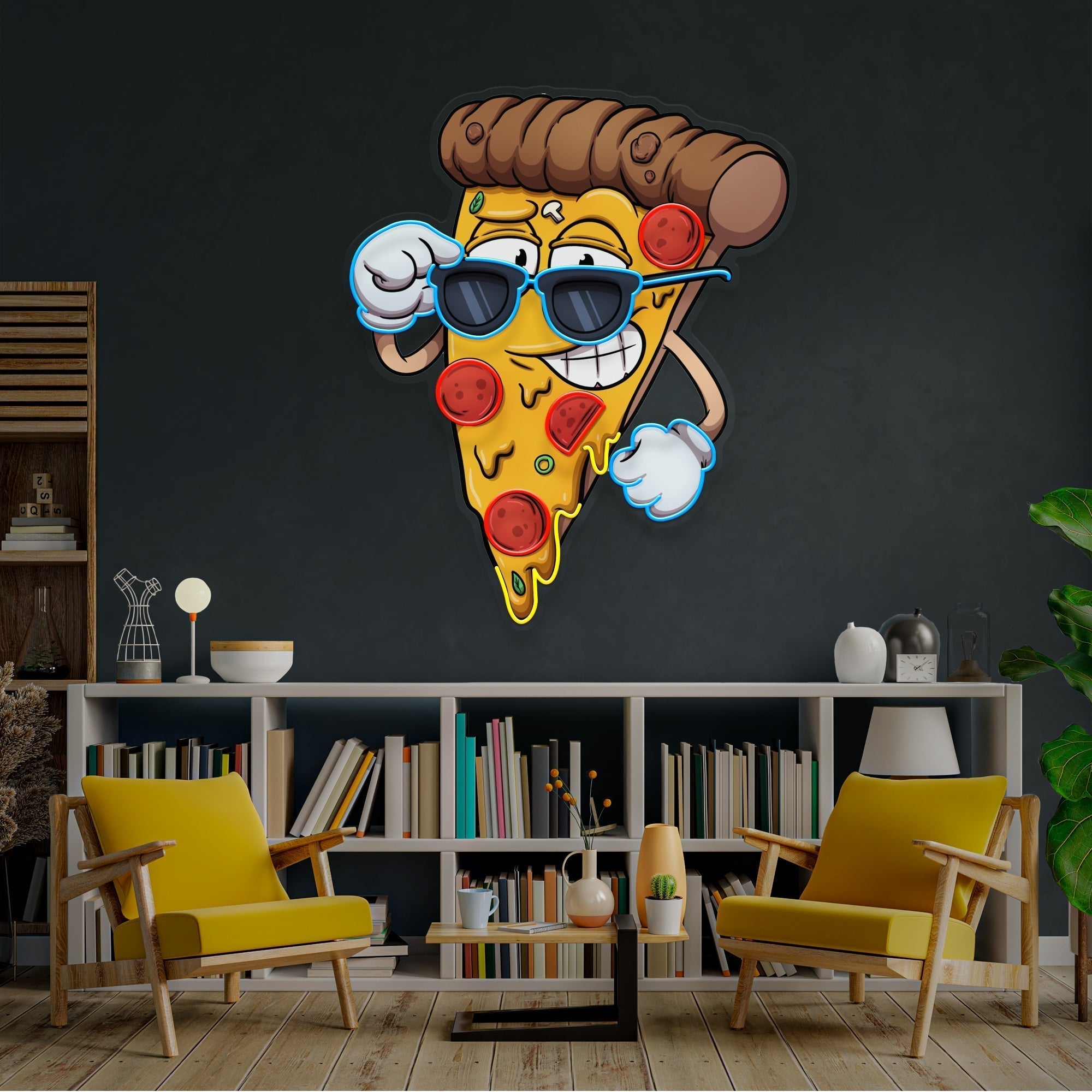 Cute Slice Of Cartoon Pizza Artwork Led Neon Sign Light