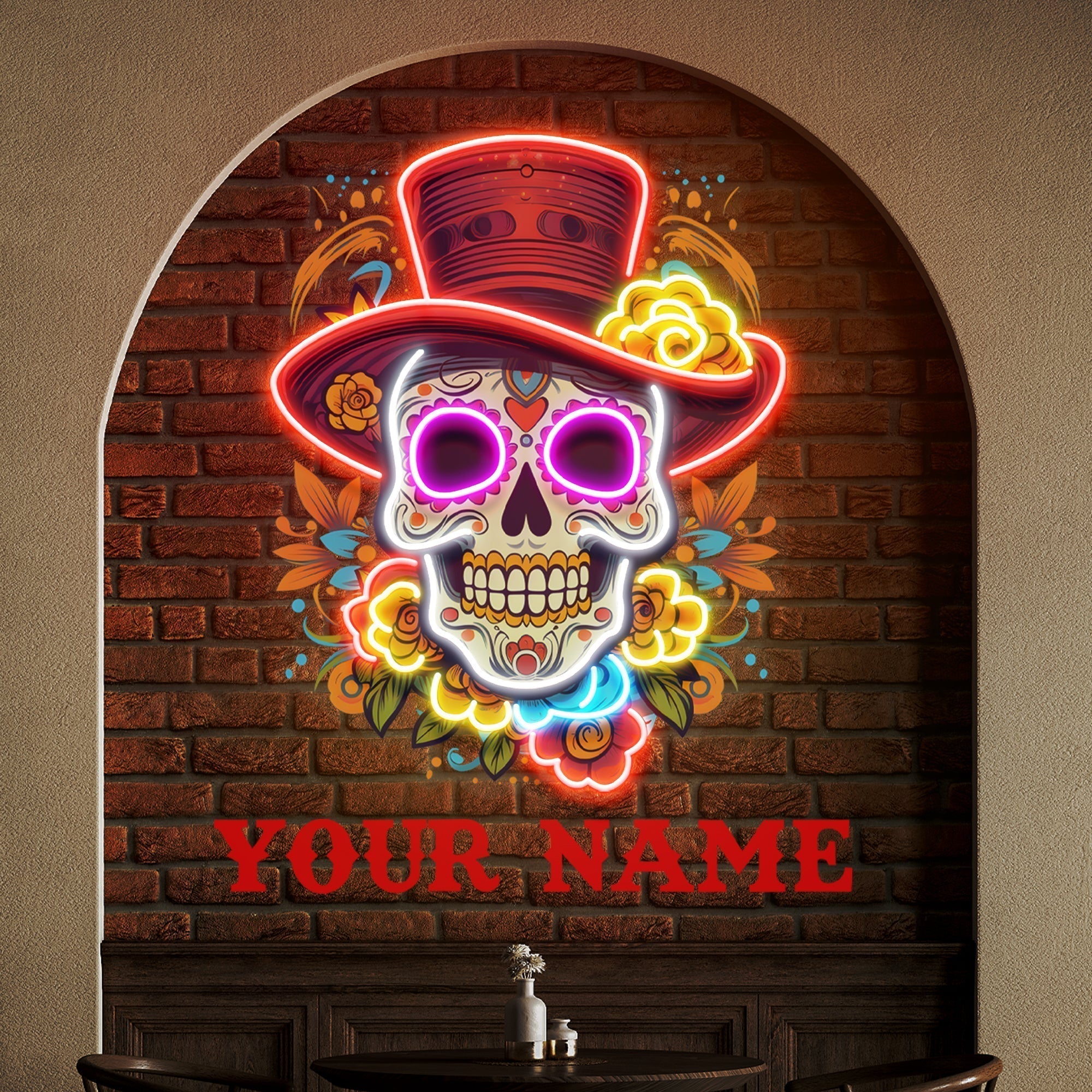 Custom Name Mexican Restaurant Skull Artwork Led Neon Sign Light